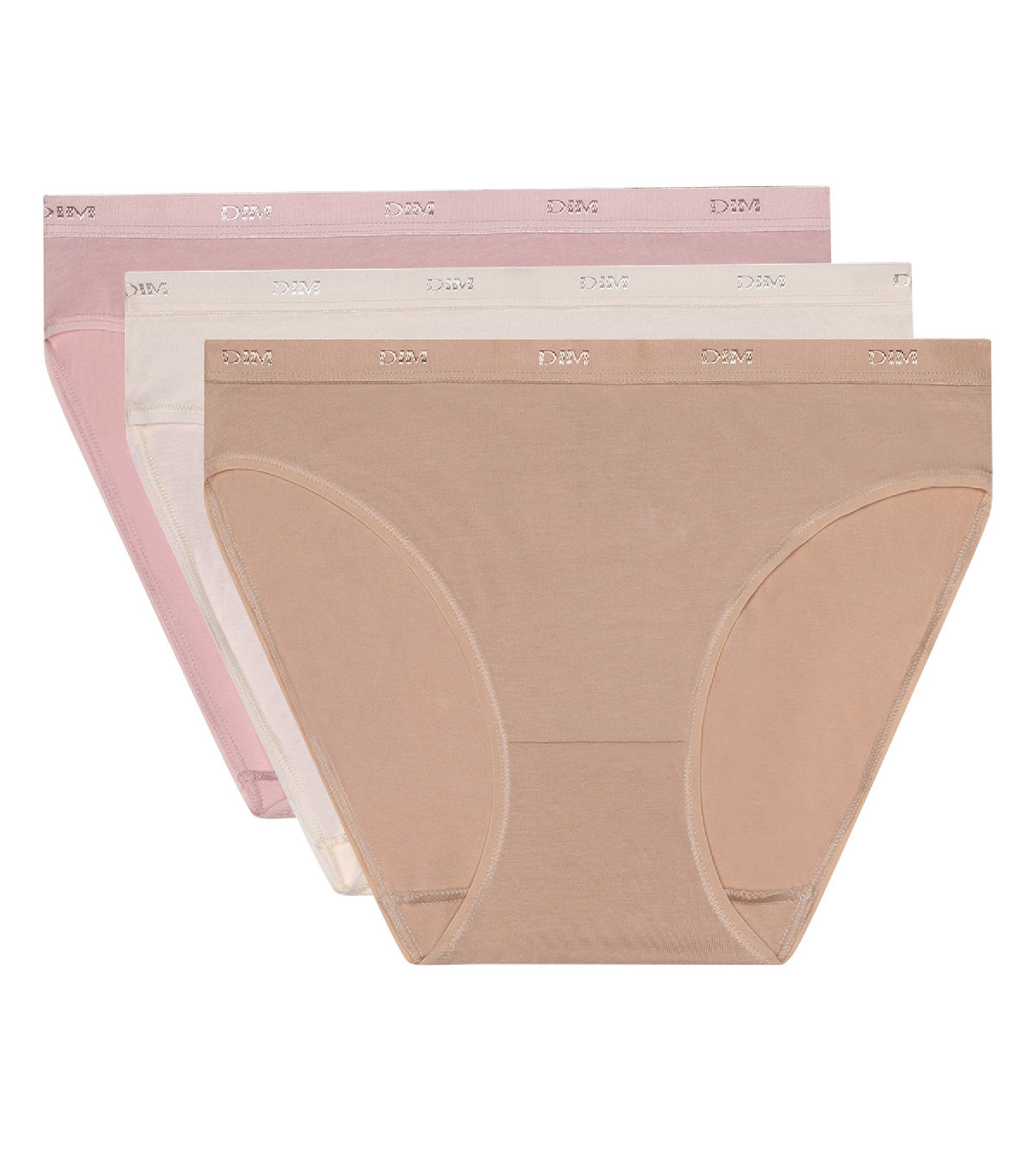 DIM Pack of 3 pairs of Les Pockets Coton knickers in nude/pink/pearl