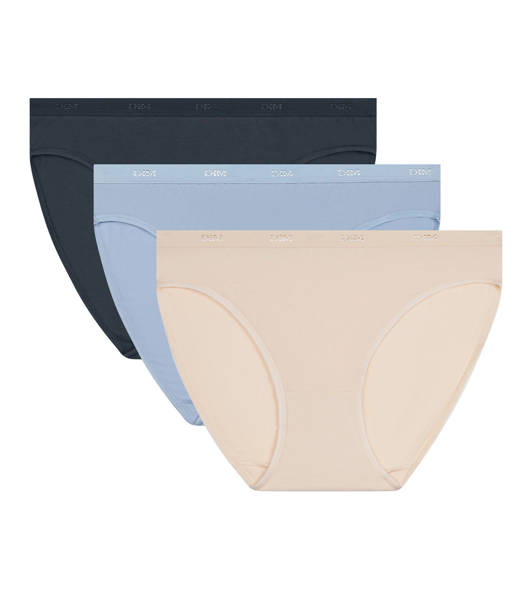 DIM Pack of 3 women's stretch cotton briefs Blue Beige Grey Les Pockets Ecodim