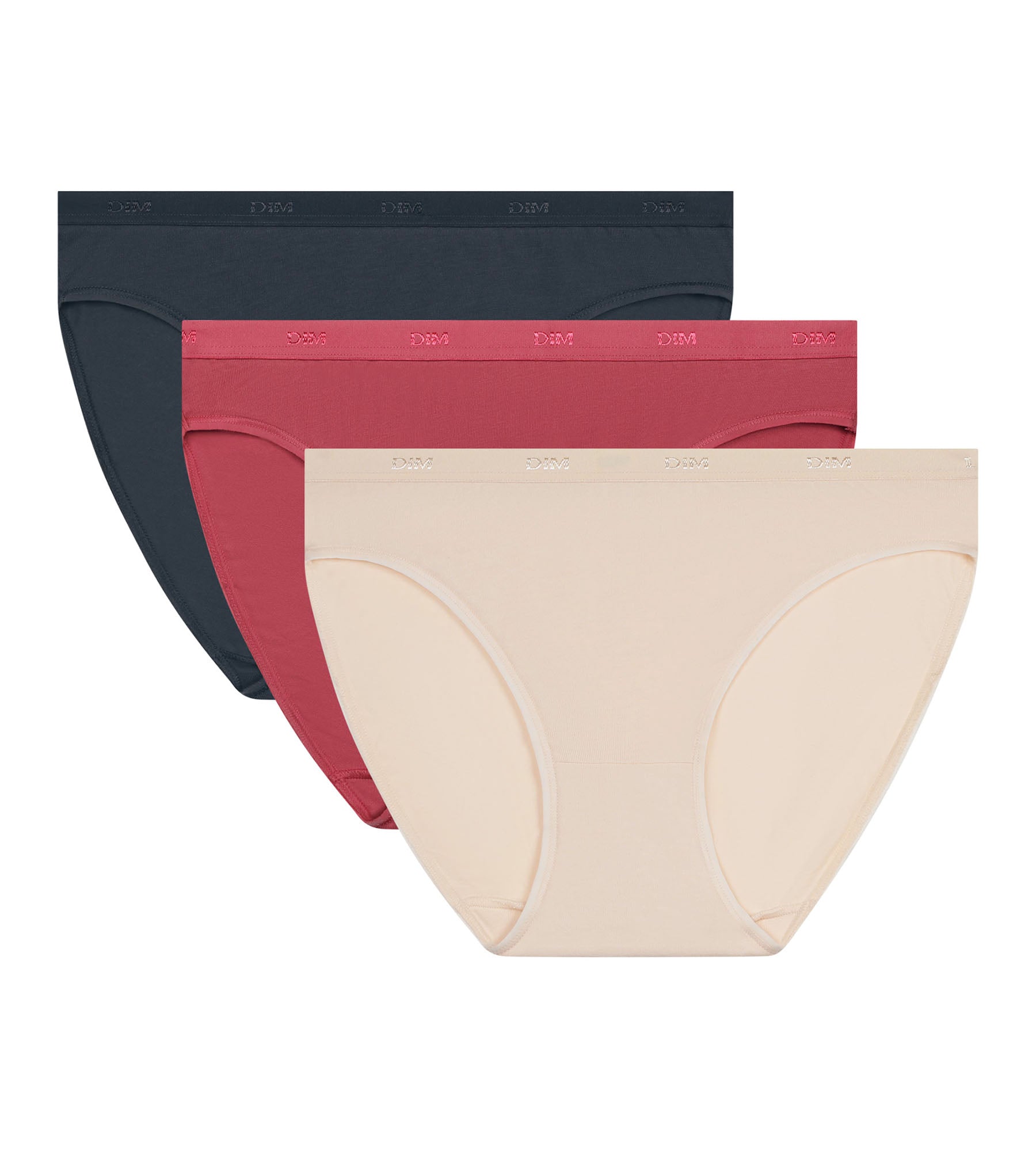 DIM Pack of 3 women's stretch cotton briefs Beige Pink Grey Les Pockets Ecodim