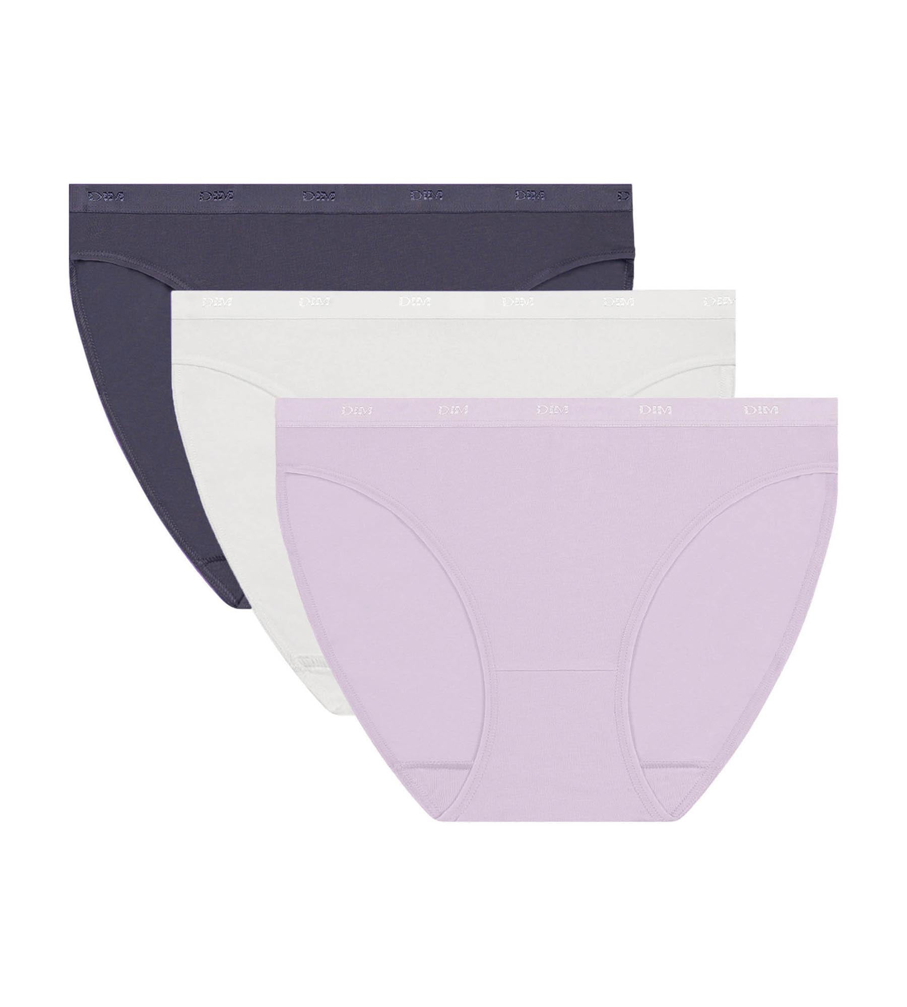 DIM Pack of 3 stretch cotton panties Lila White Blue Les Pockets Ecodim