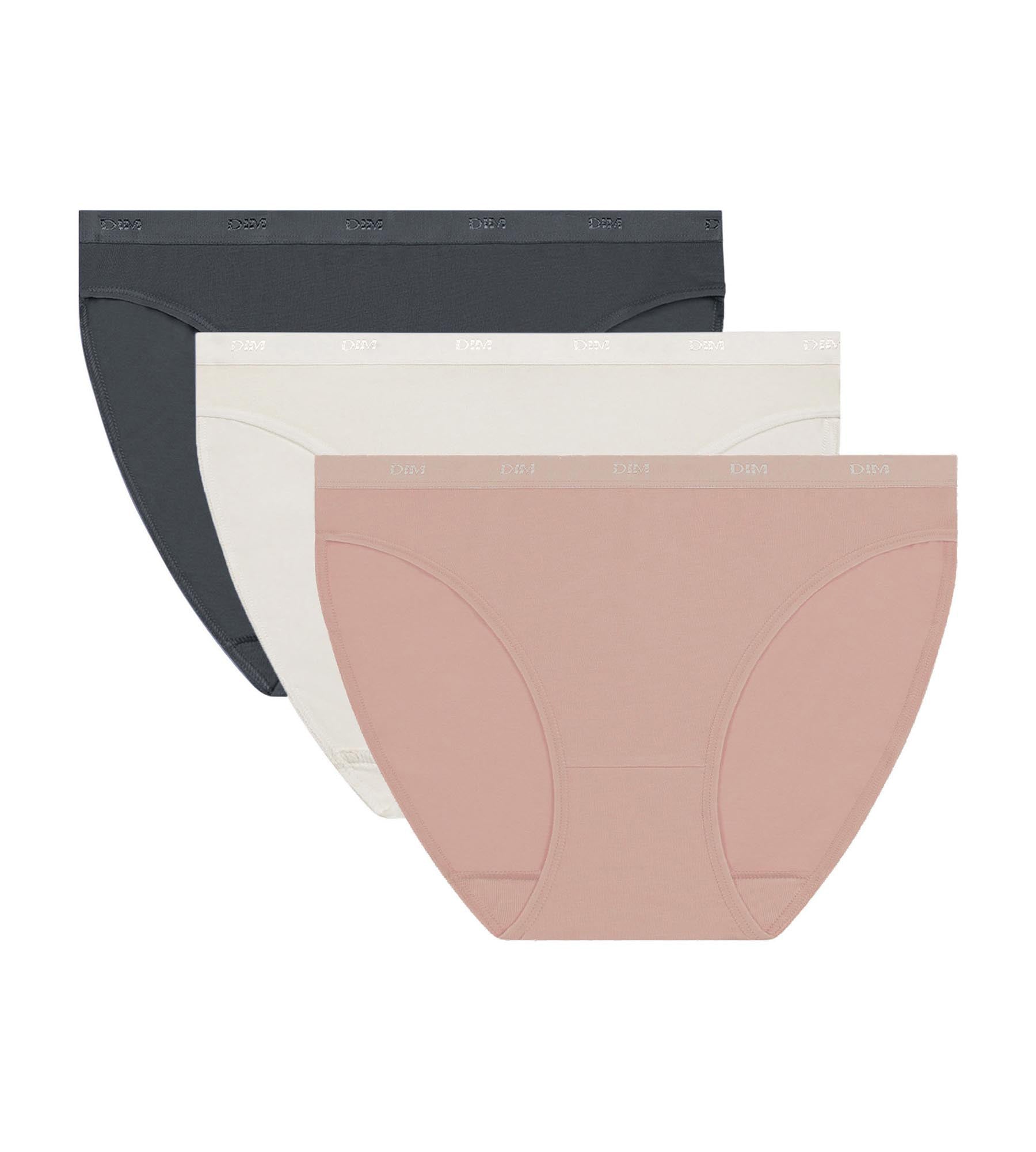 DIM Pack of 3 stretch cotton panties Grey Pink White Les Pockets Ecodim