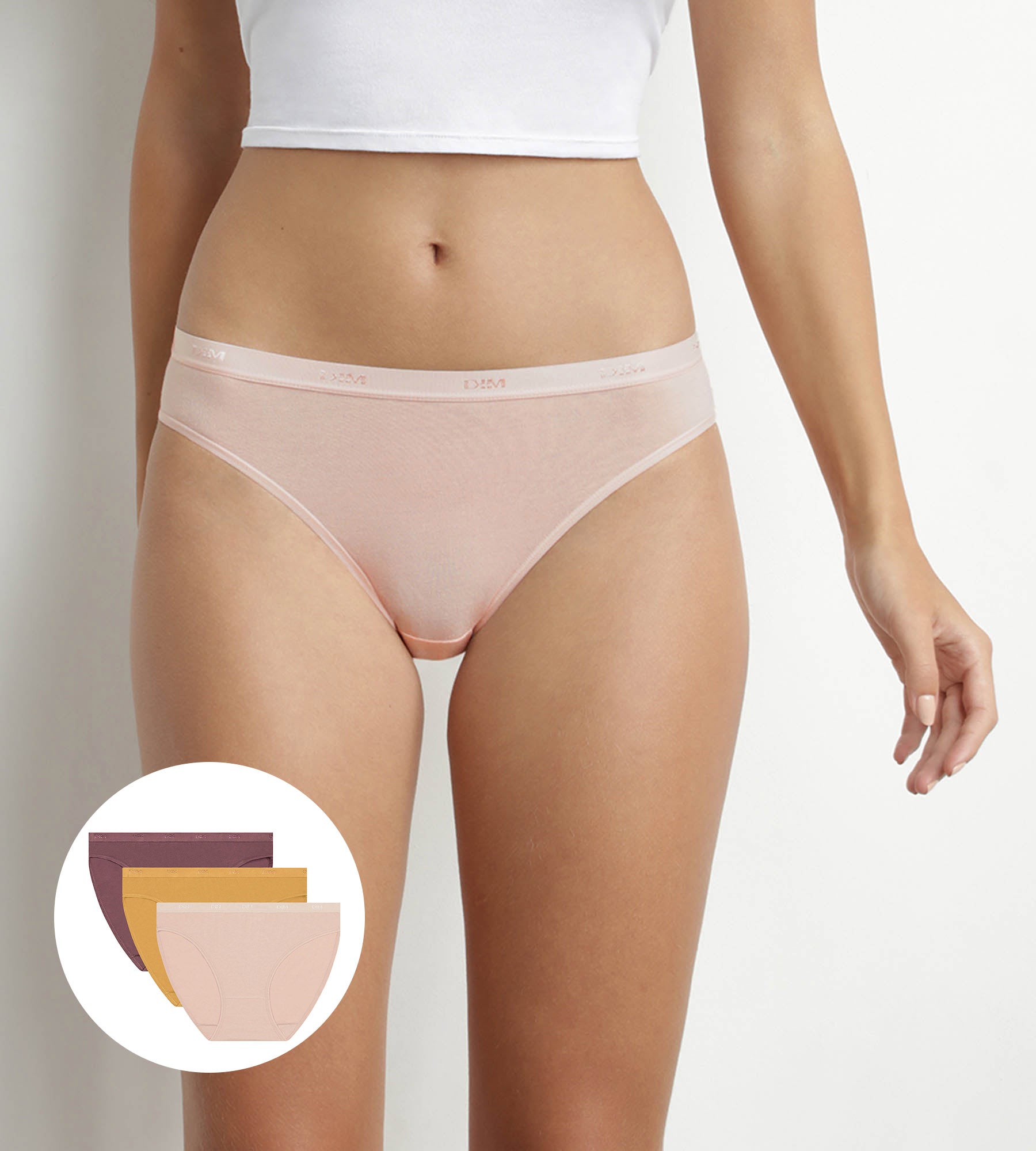 DIM Pack of 3 stretch cotton panties Yellow Nude Brown Les Pockets Ecodim