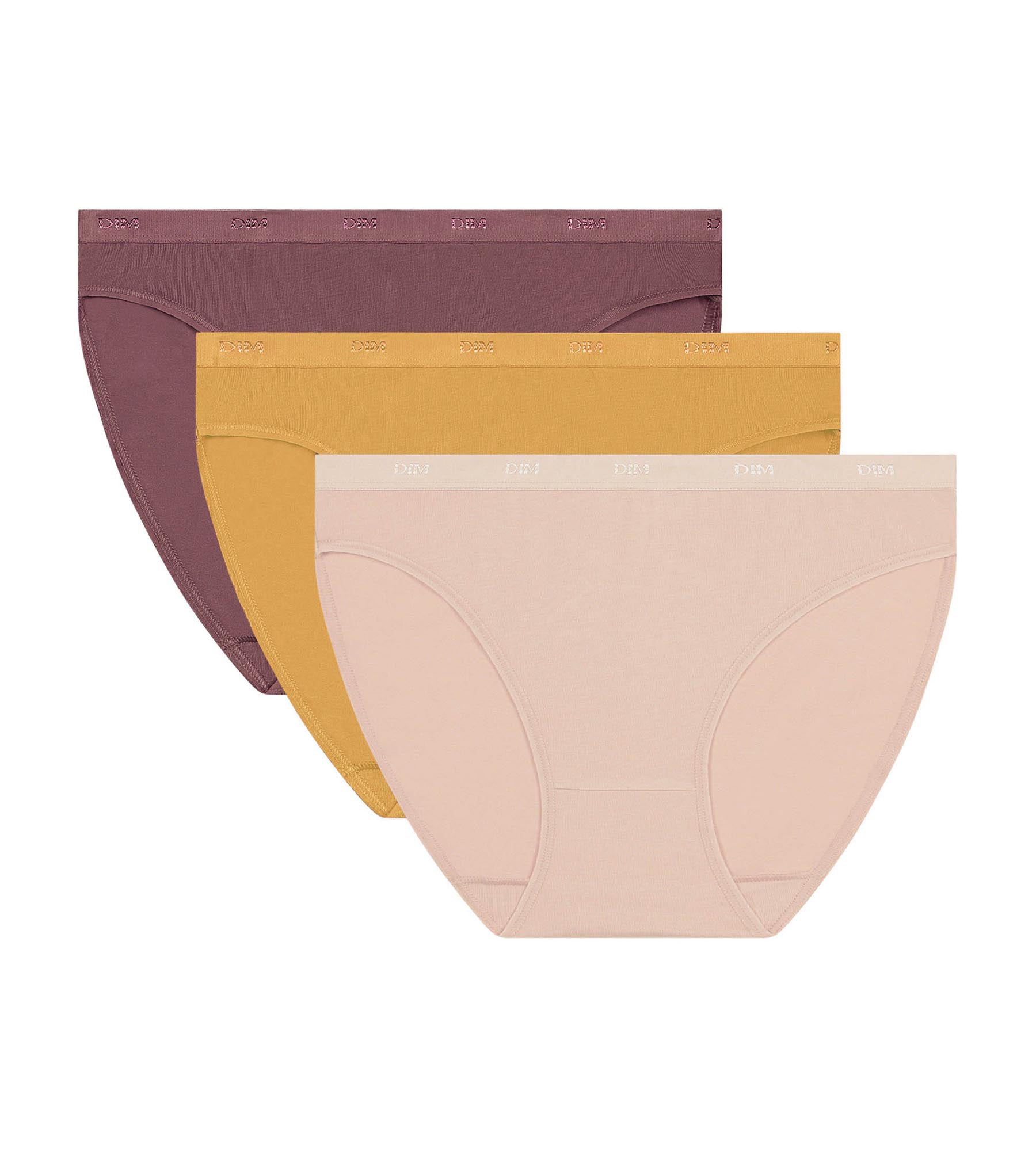 DIM Pack of 3 stretch cotton panties Yellow Nude Brown Les Pockets Ecodim
