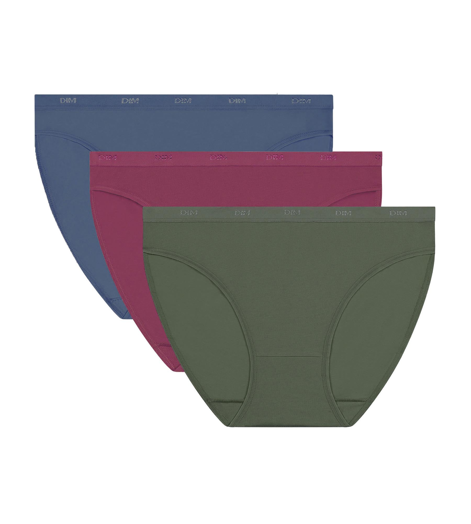 DIM Pack of 3 stretch cotton panties Blue Red Green Les Pockets Ecodim