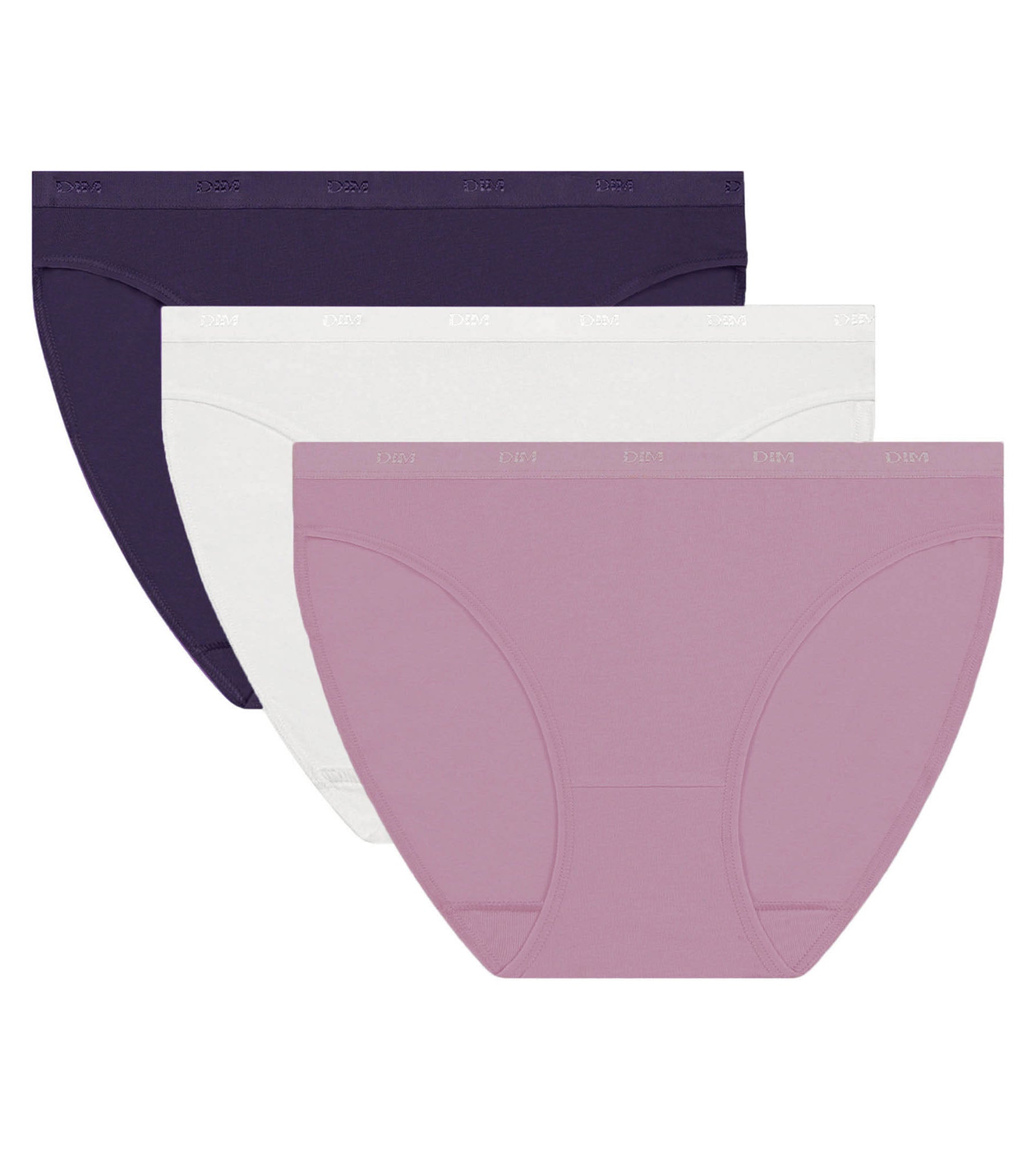 DIM Pack of 3 purple and white women's briefs Les Pockets Ecodim