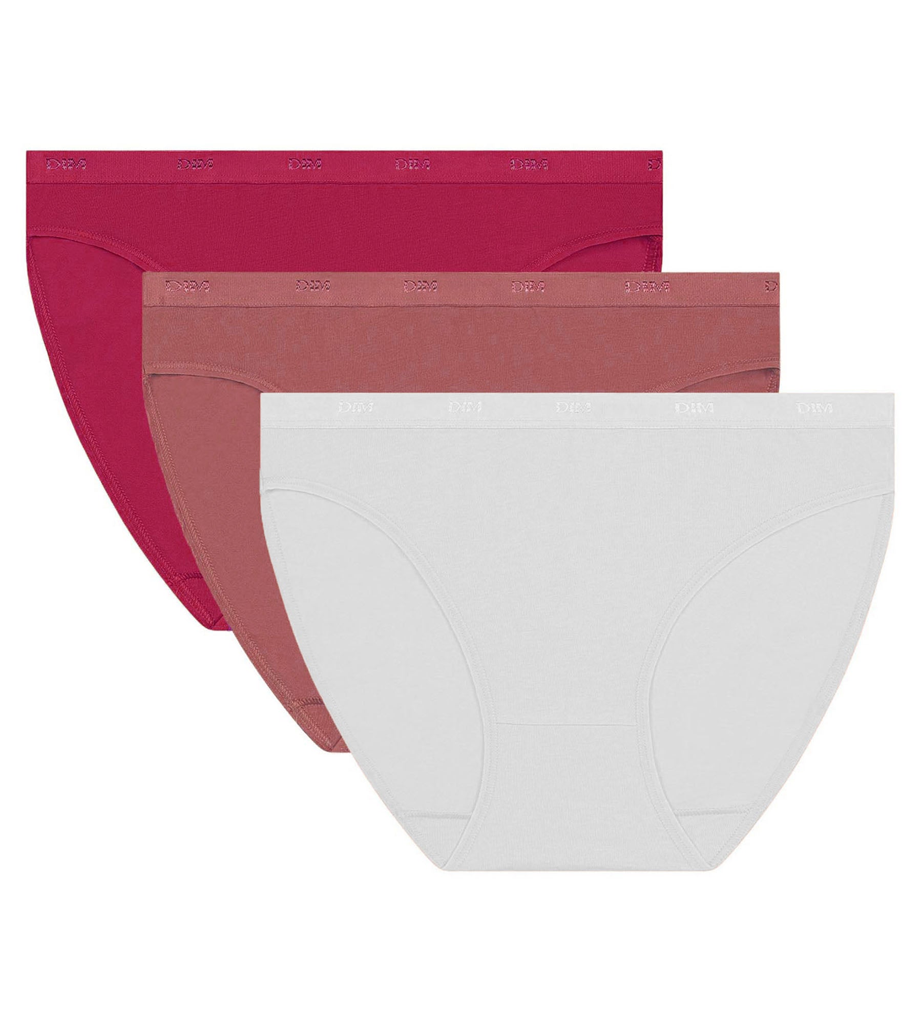 DIM Pack of 3 red, pink and white women's briefs Les Pockets Ecodim