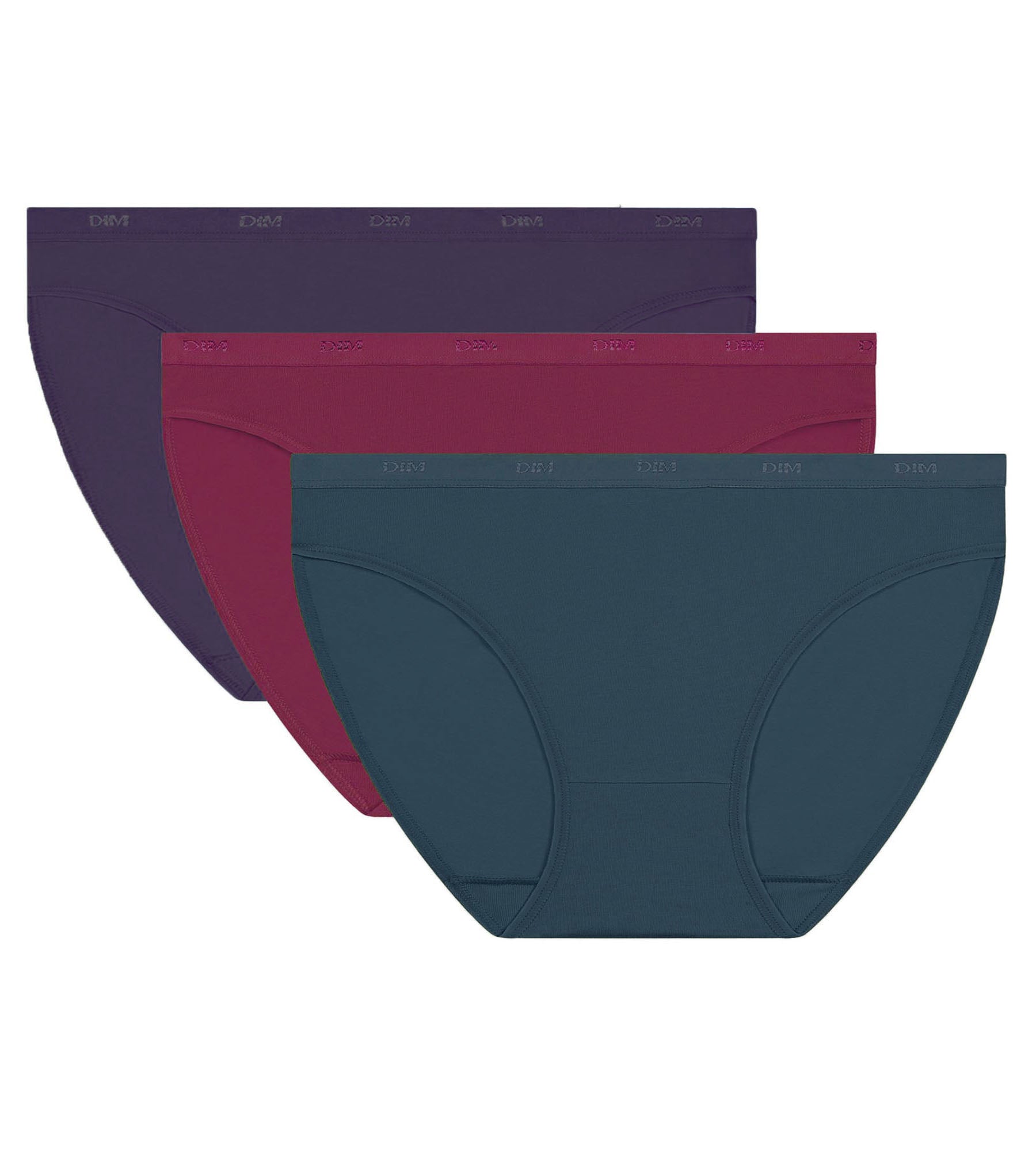 DIM Pack of 3 purple, red and green women's briefs Les Pockets Ecodim
