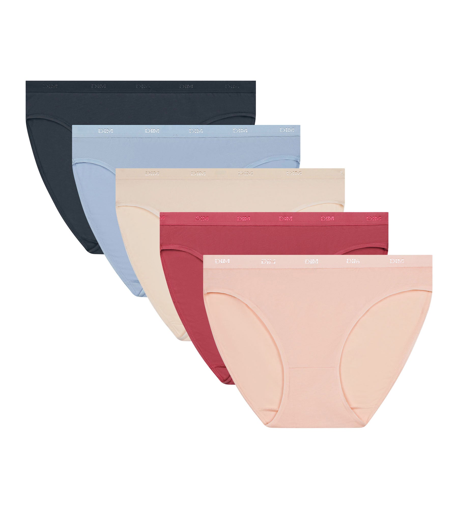 DIM Pack of 5 women's stretch cotton briefs Beige Pink Blue Les Pockets Ecodim