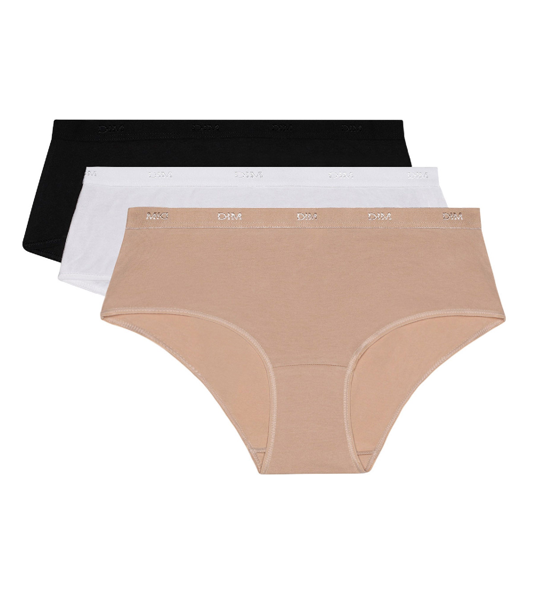 DIM Pack of 3 pairs of Les Pockets Coton boyshorts in white/nude/black