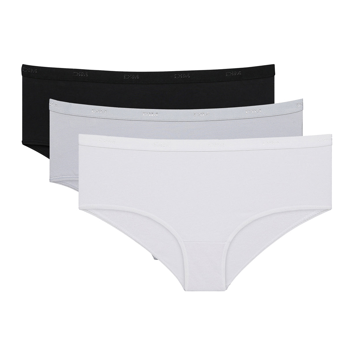 DIM Pack of 3 pairs of Les Pockets Coton boyshorts in black/white/grey