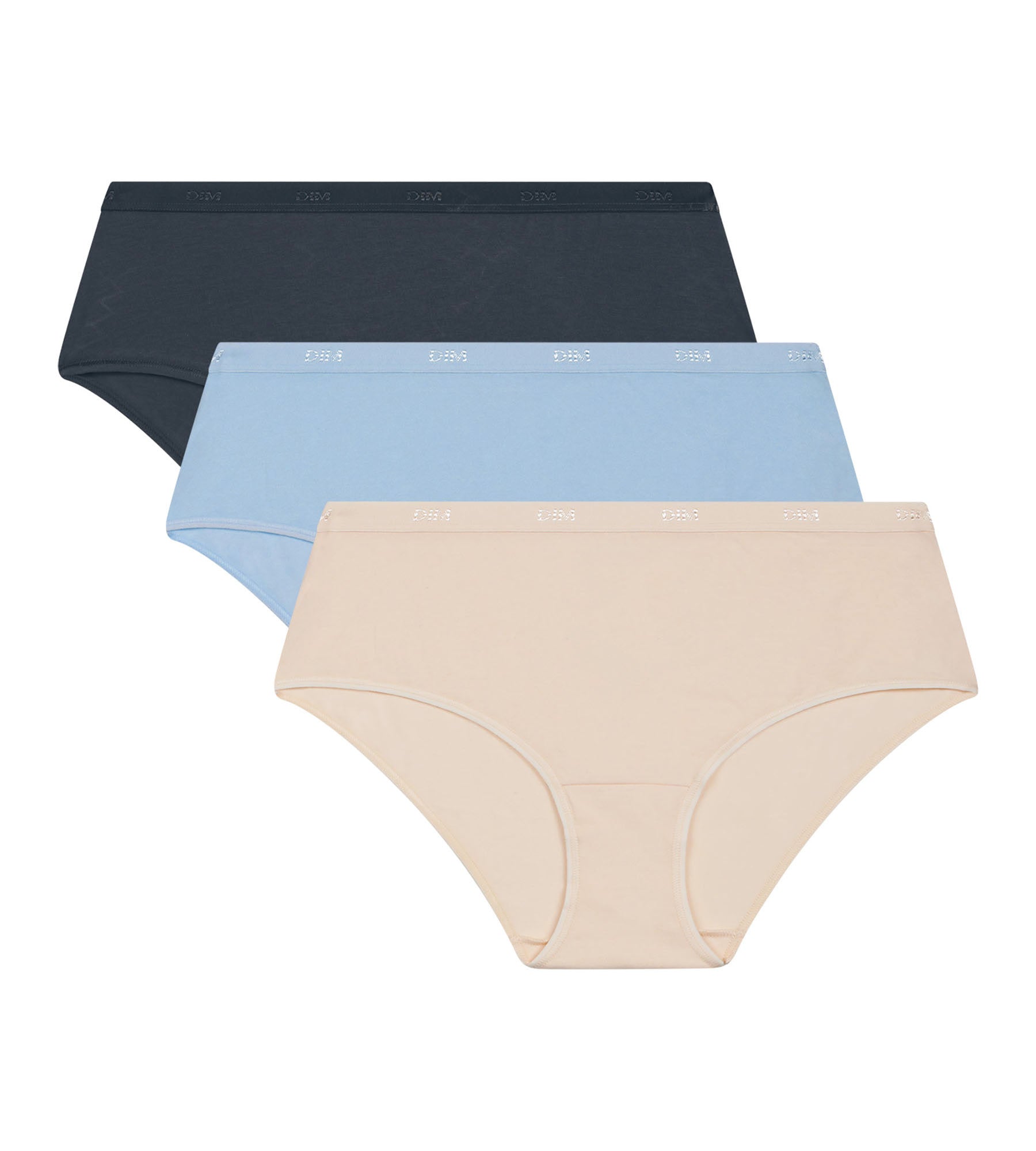 DIM Pack of 3 women's stretch cotton boxers Beige Blue Grey Les Pockets Ecodim