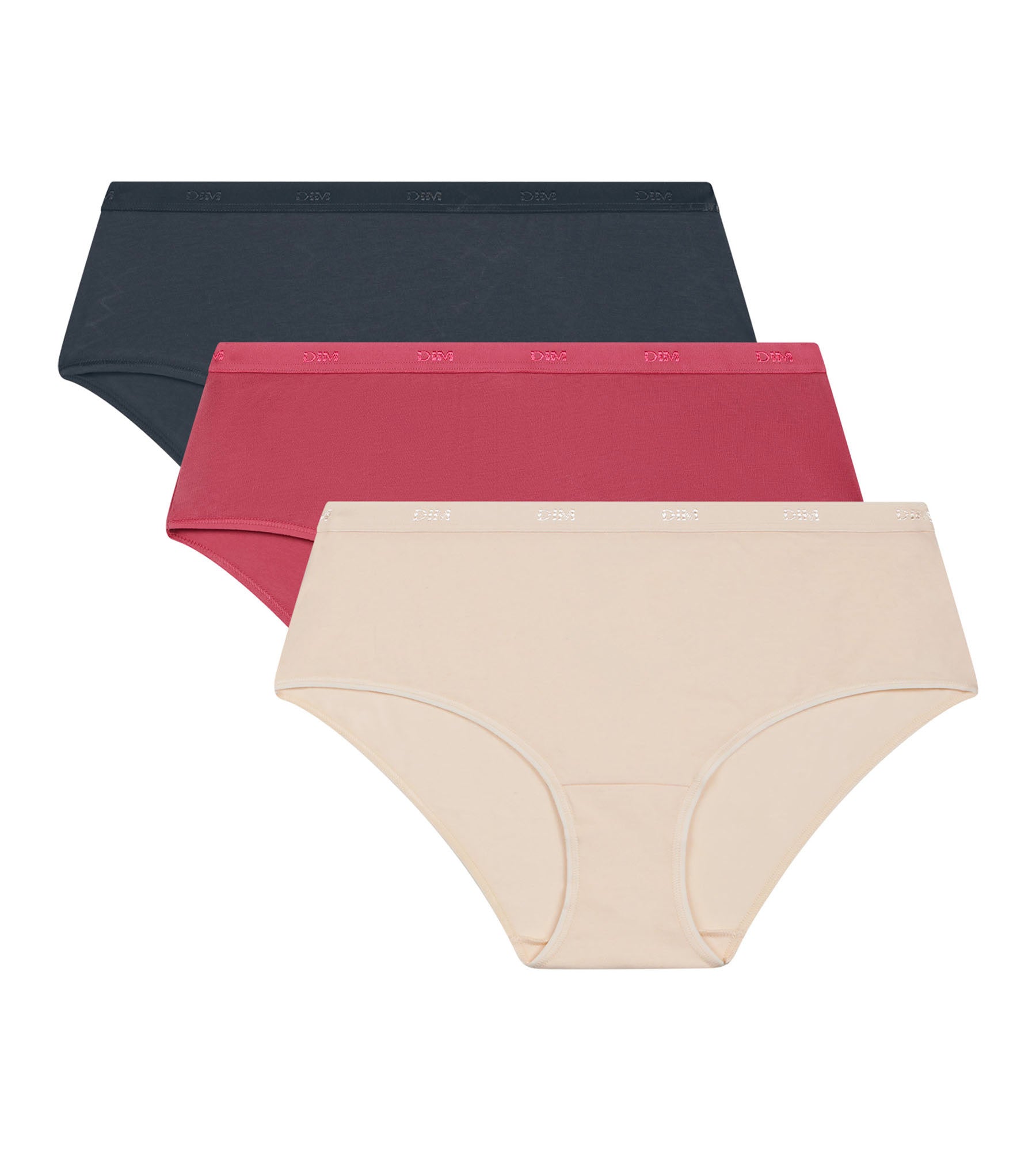 DIM Pack of 3 women's stretch cotton boxers Beige Pink Grey Les Pockets Ecodim