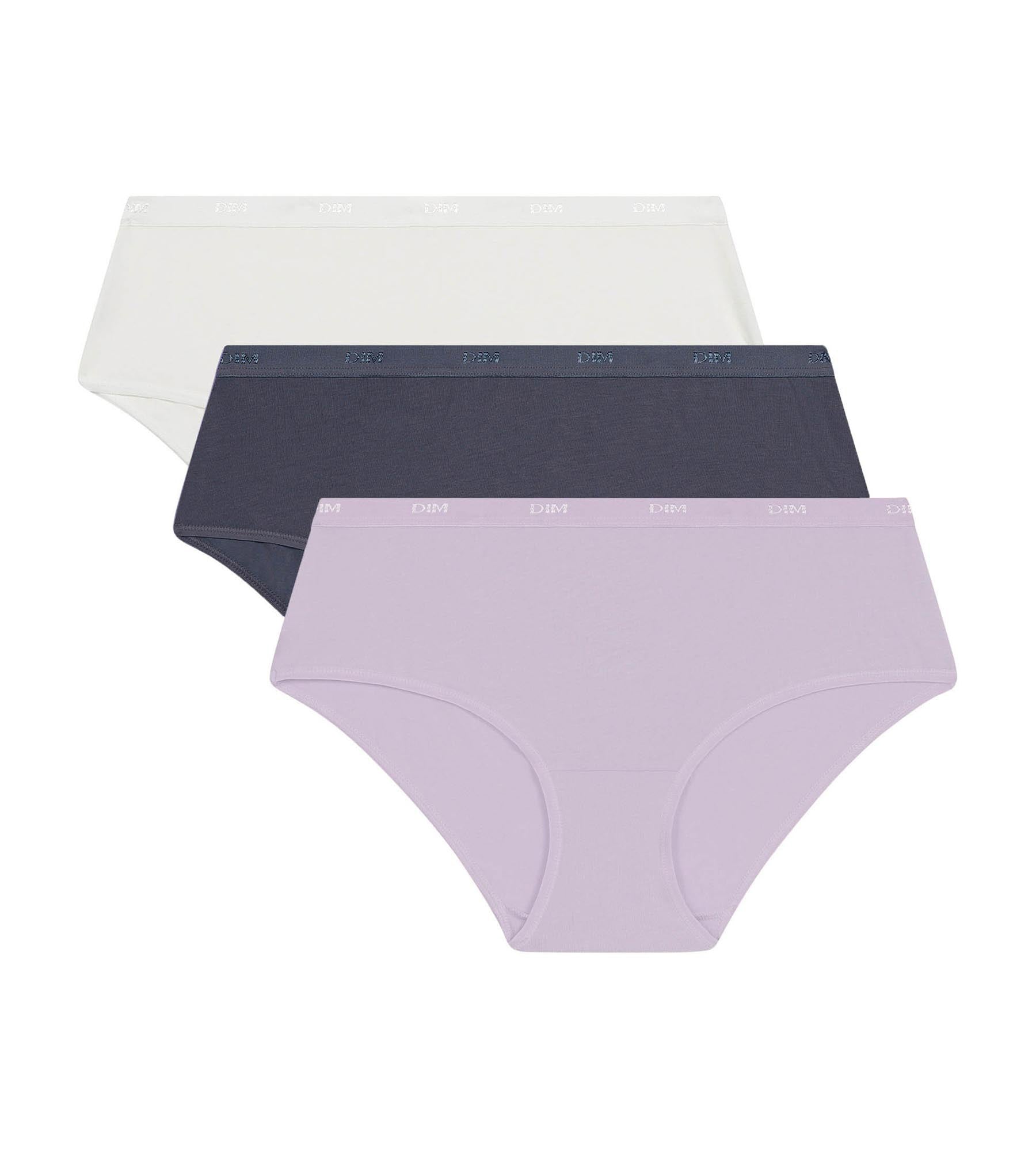 DIM Pack of 3 women's stretch cotton shorties Lila Blanc Les Pockets Ecodim
