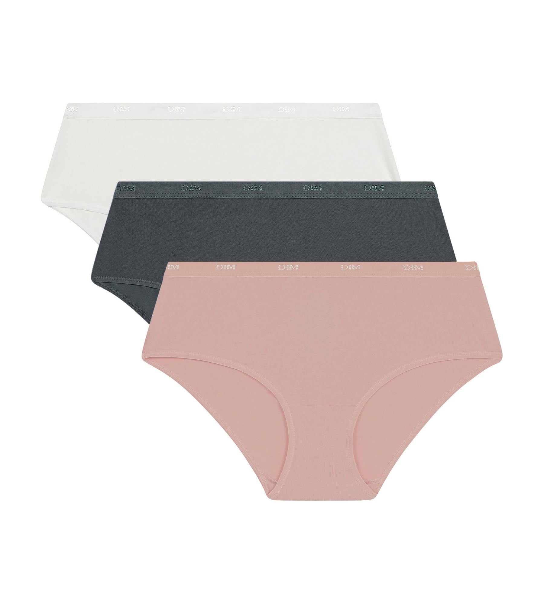 DIM Pack of 3 women's stretch cotton shorties Grey Pink Les Pockets Ecodim