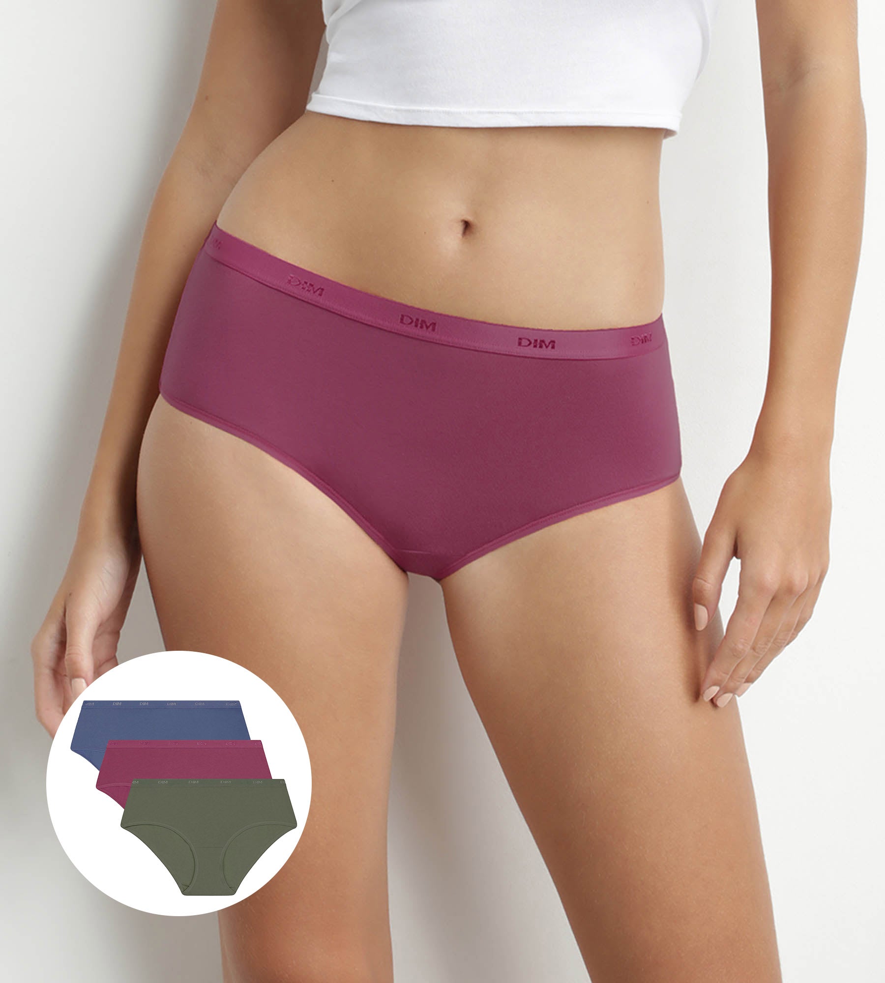 DIM Pack of 3 women's stretch cotton boxers Red Green Les Pockets Ecodim
