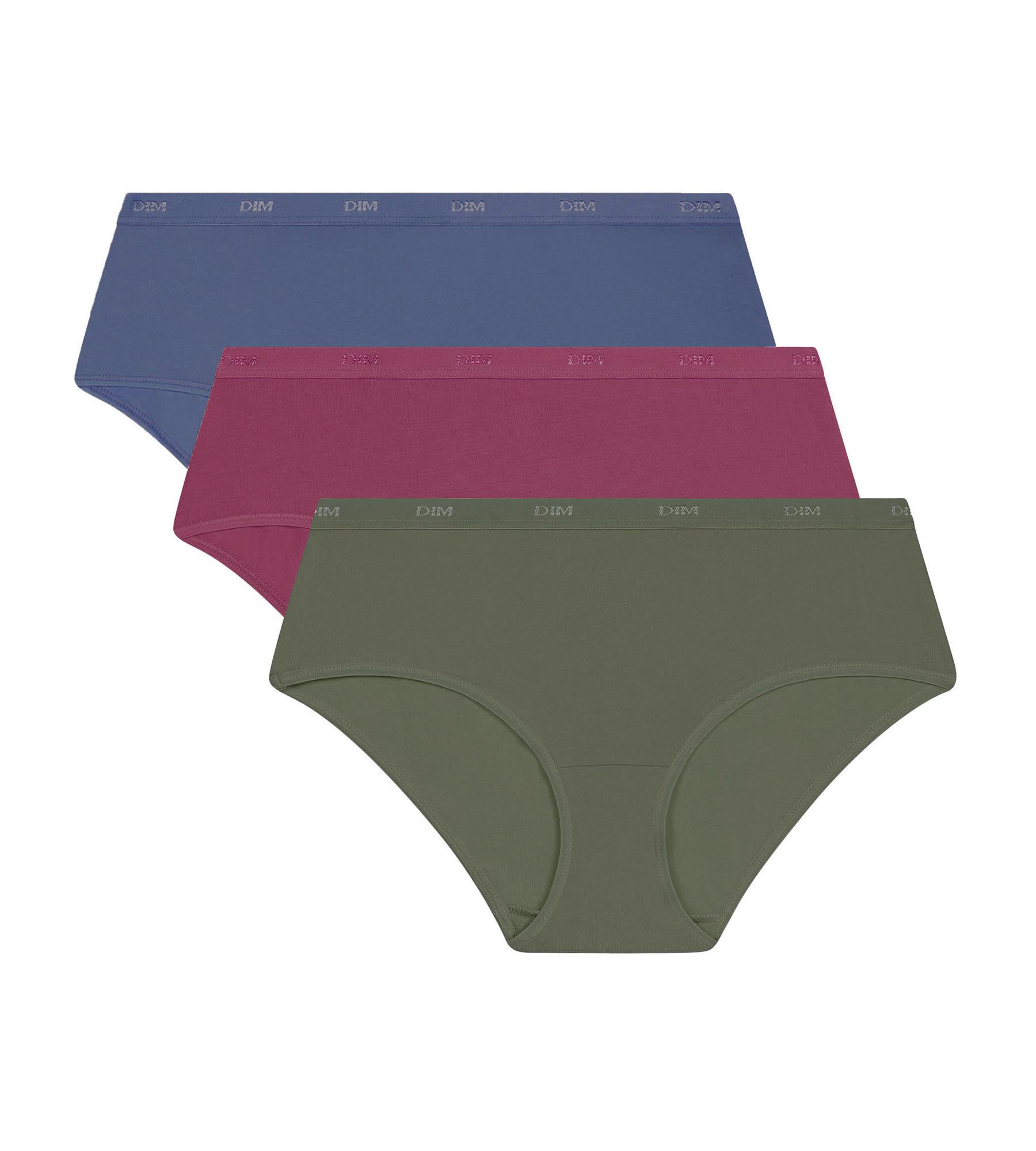 DIM Pack of 3 women's stretch cotton boxers Red Green Les Pockets Ecodim