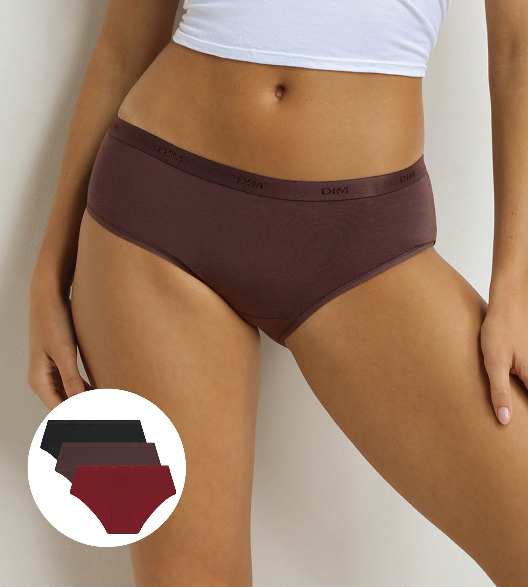 DIM Pack of 3 women's boxer shorts Cocoa, Red, Black Les Pockets Ecodim