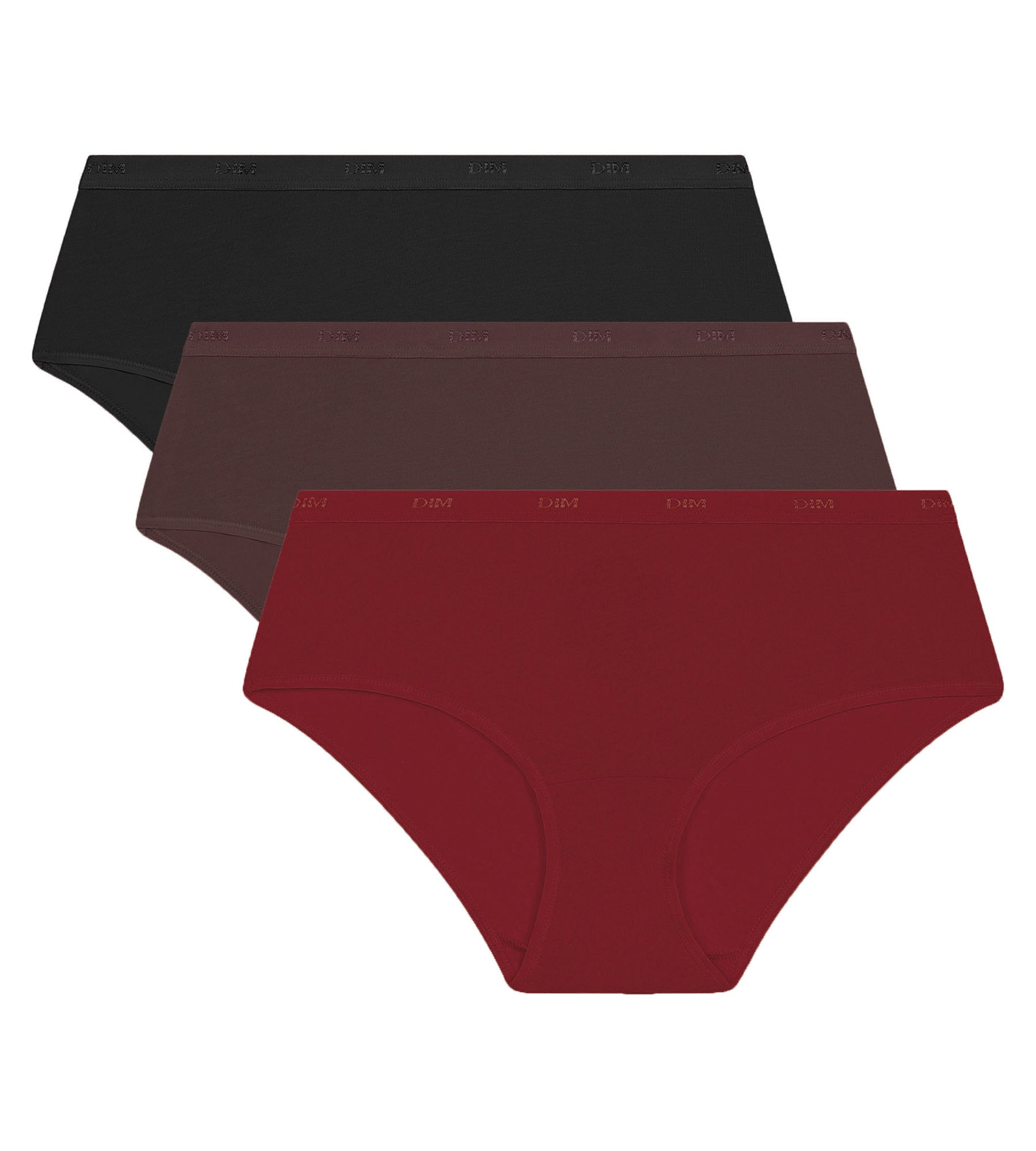 DIM Pack of 3 women's boxer shorts Cocoa, Red, Black Les Pockets Ecodim