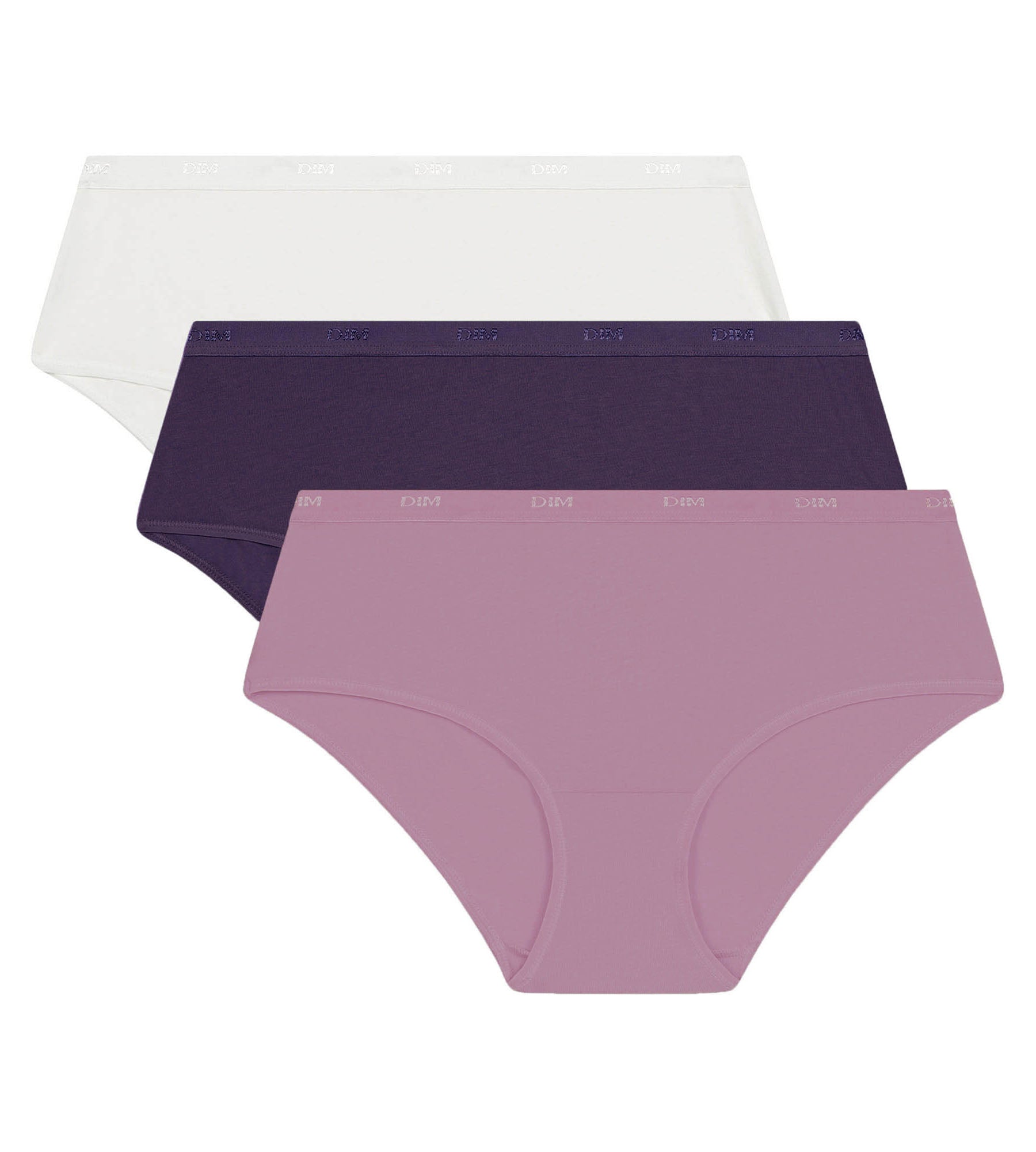 DIM Pack of 3 women's boxer shorts Purple, White Les Pockets Ecodim