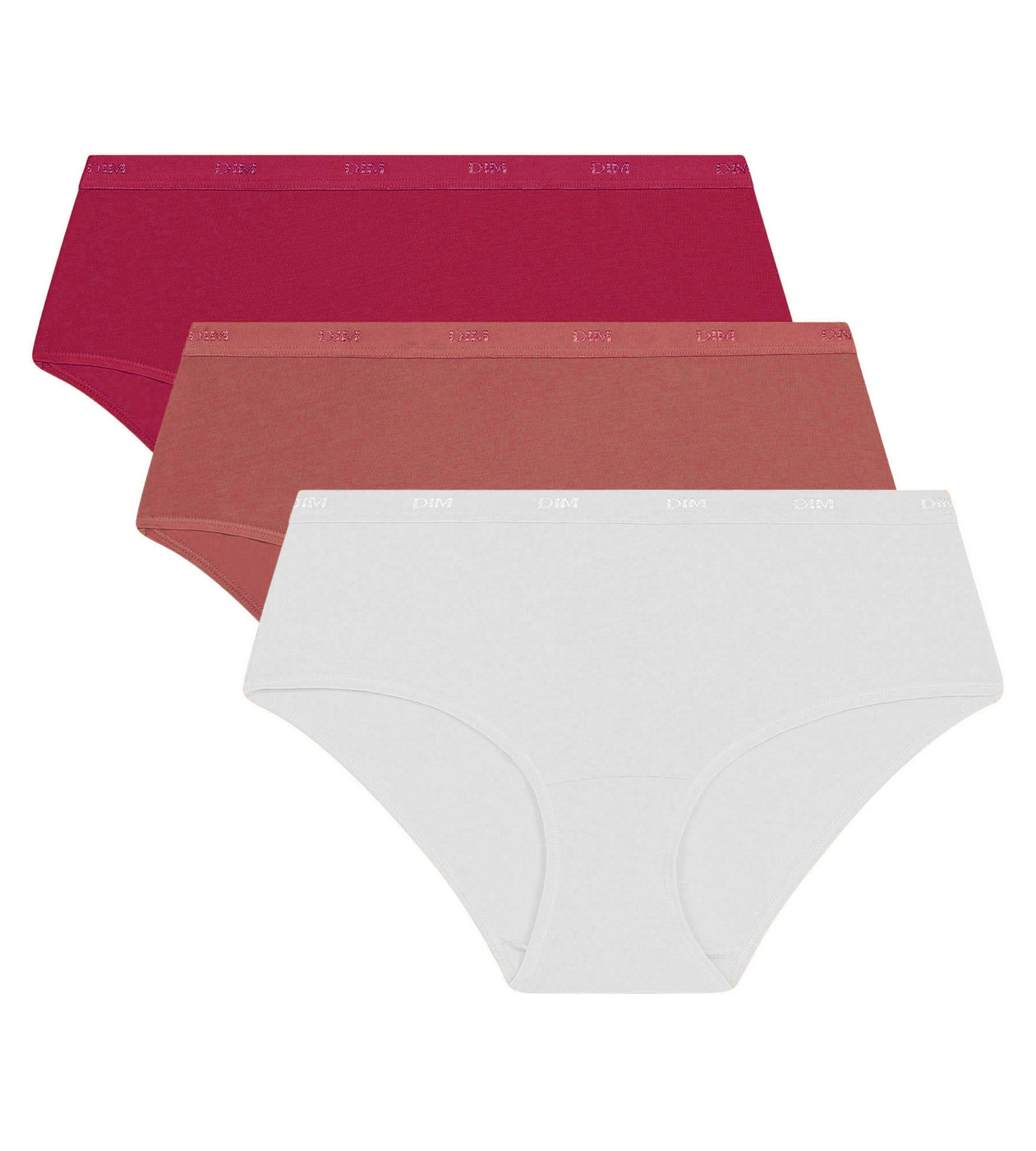 DIM Pack of 3 Red, Pink and White women's boxer shorts Les Pockets Ecodim
