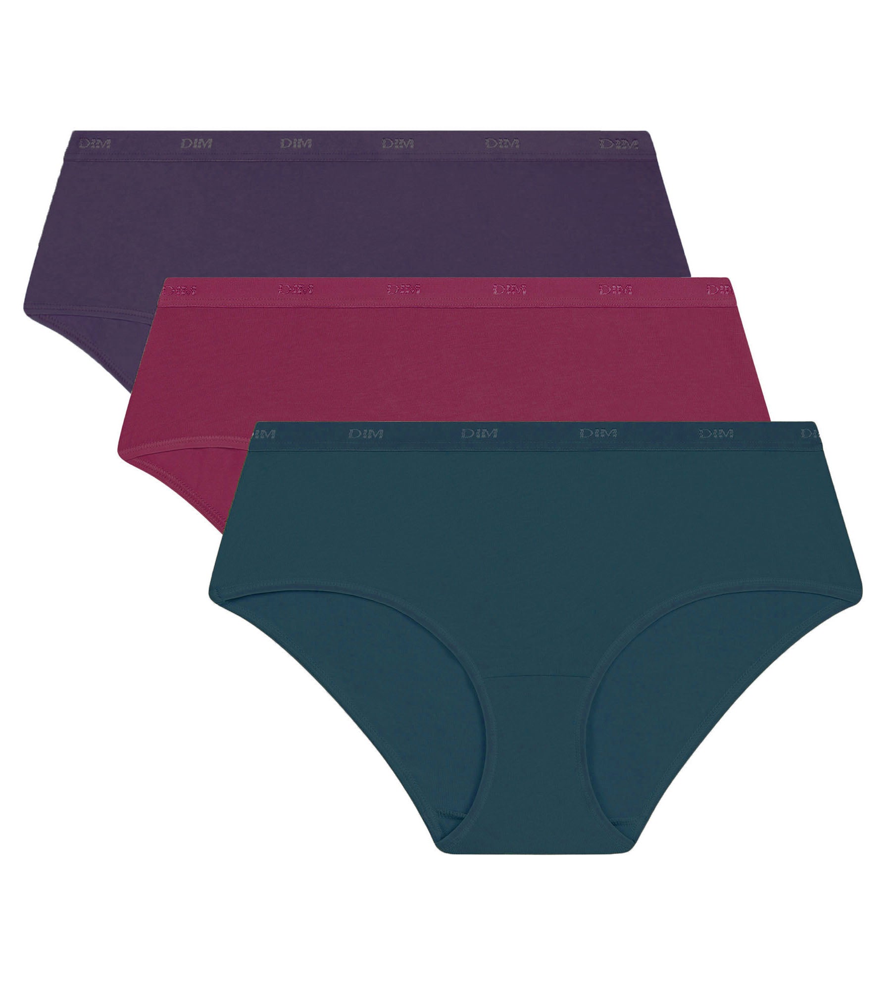 DIM Pack of 3 women's boxer shorts Violet, Red, Green Les Pockets Ecodim