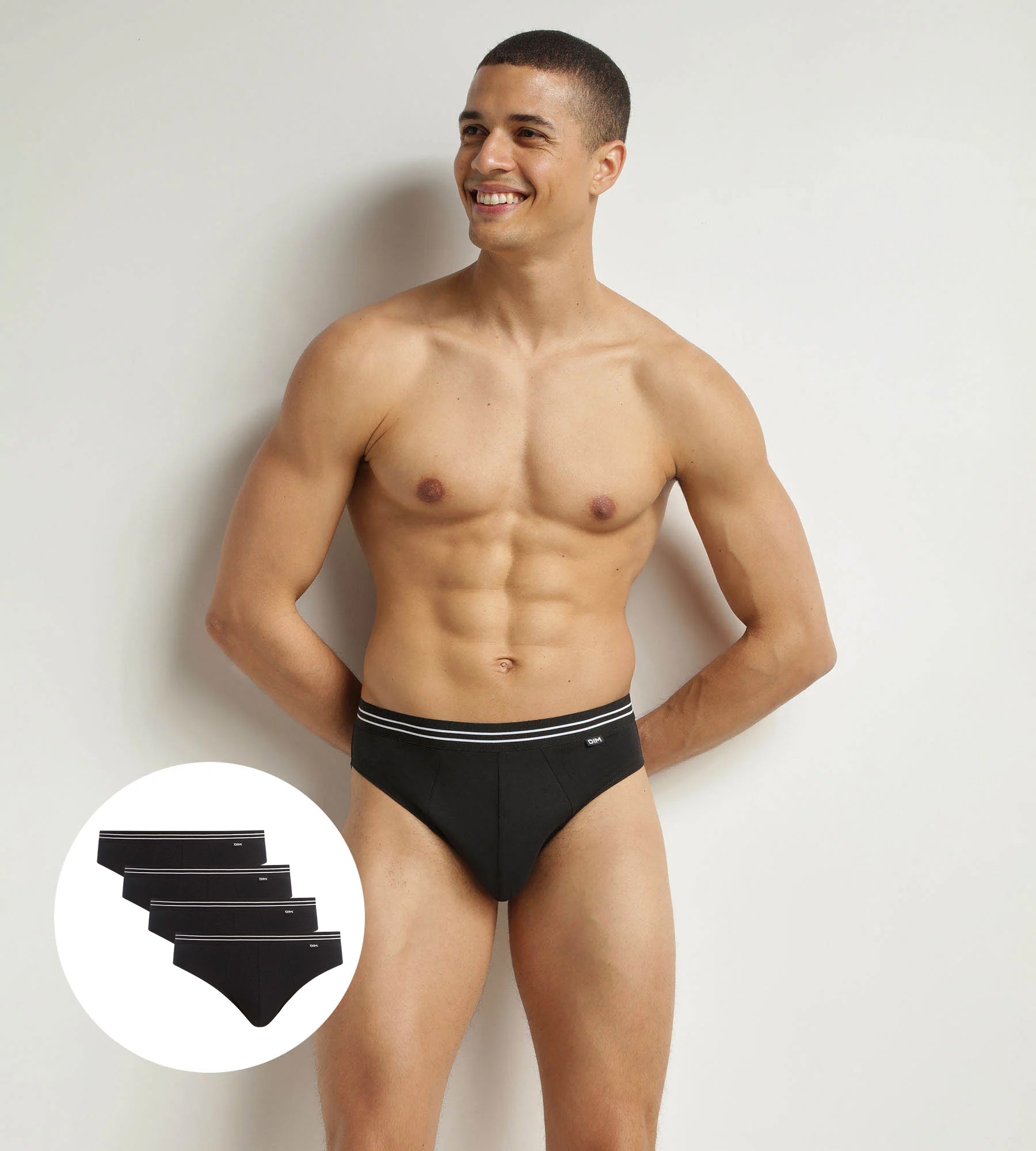 DIM Pack of 4 briefs cotton stretch men's Black EcoDim