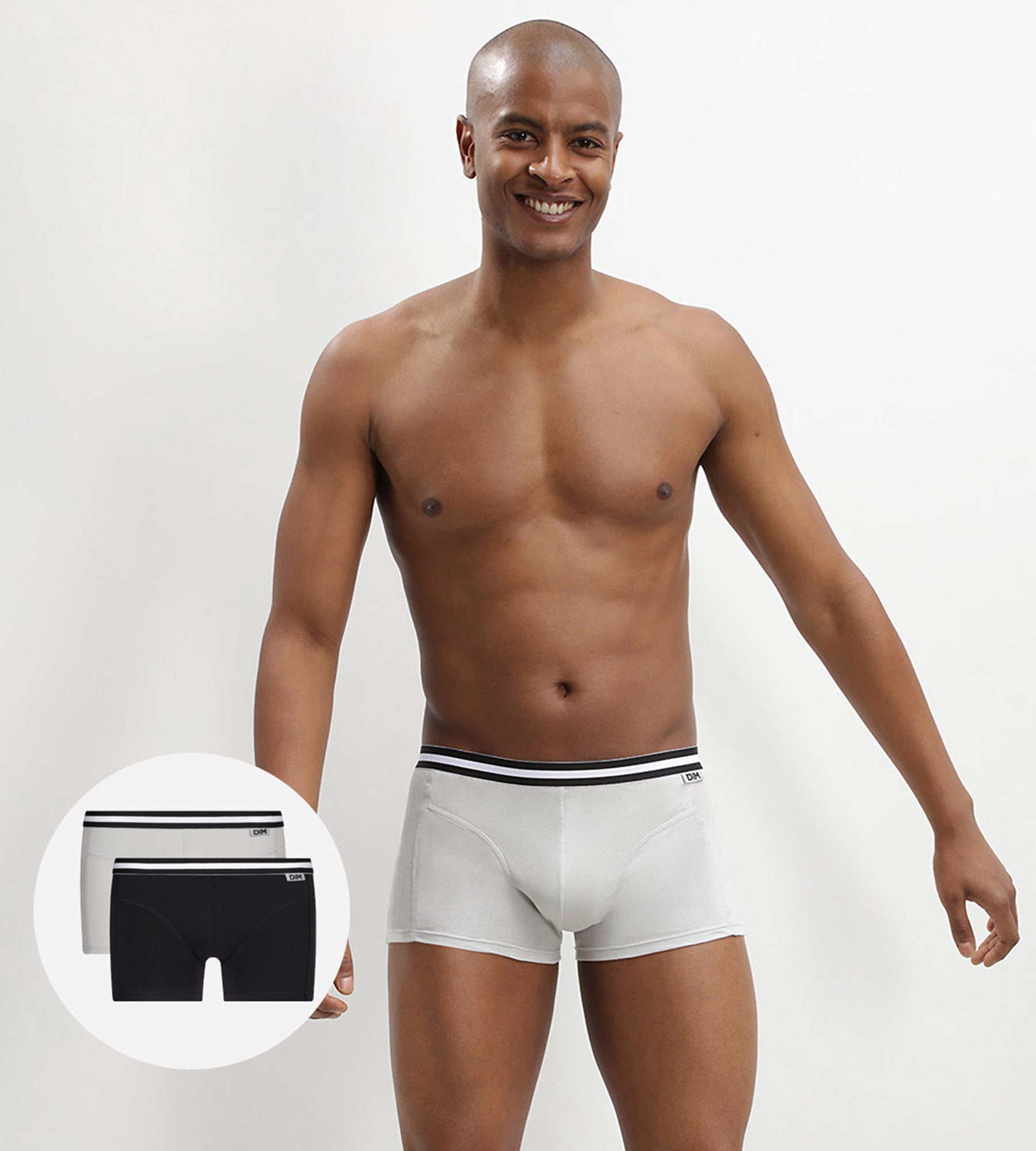 DIM Pack of 2 pairs of EcoDIM stretch cotton trunks in black and grey