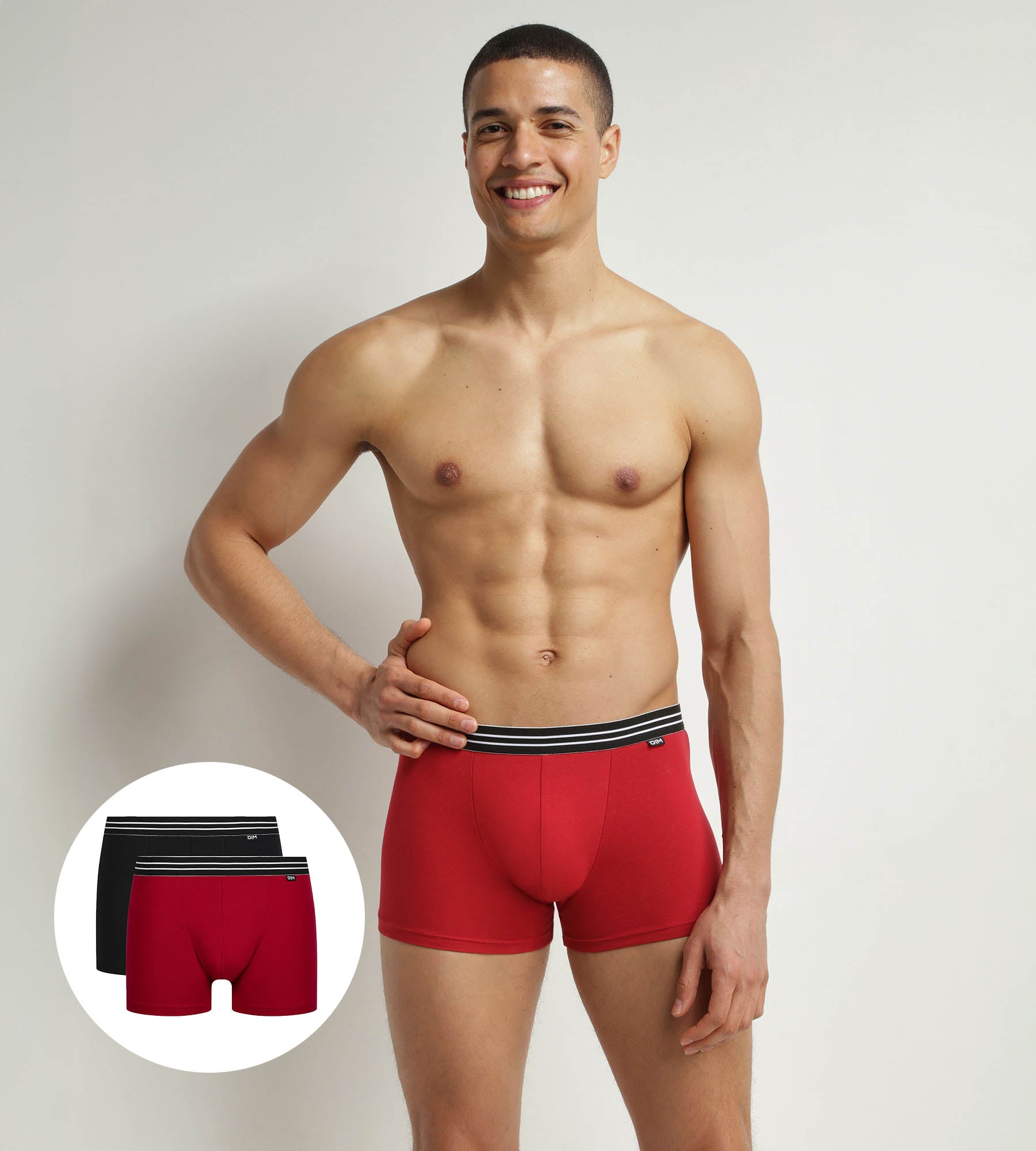 DIM Pack of 2 boxers cotton stretch men's Carmine Red Black EcoDim