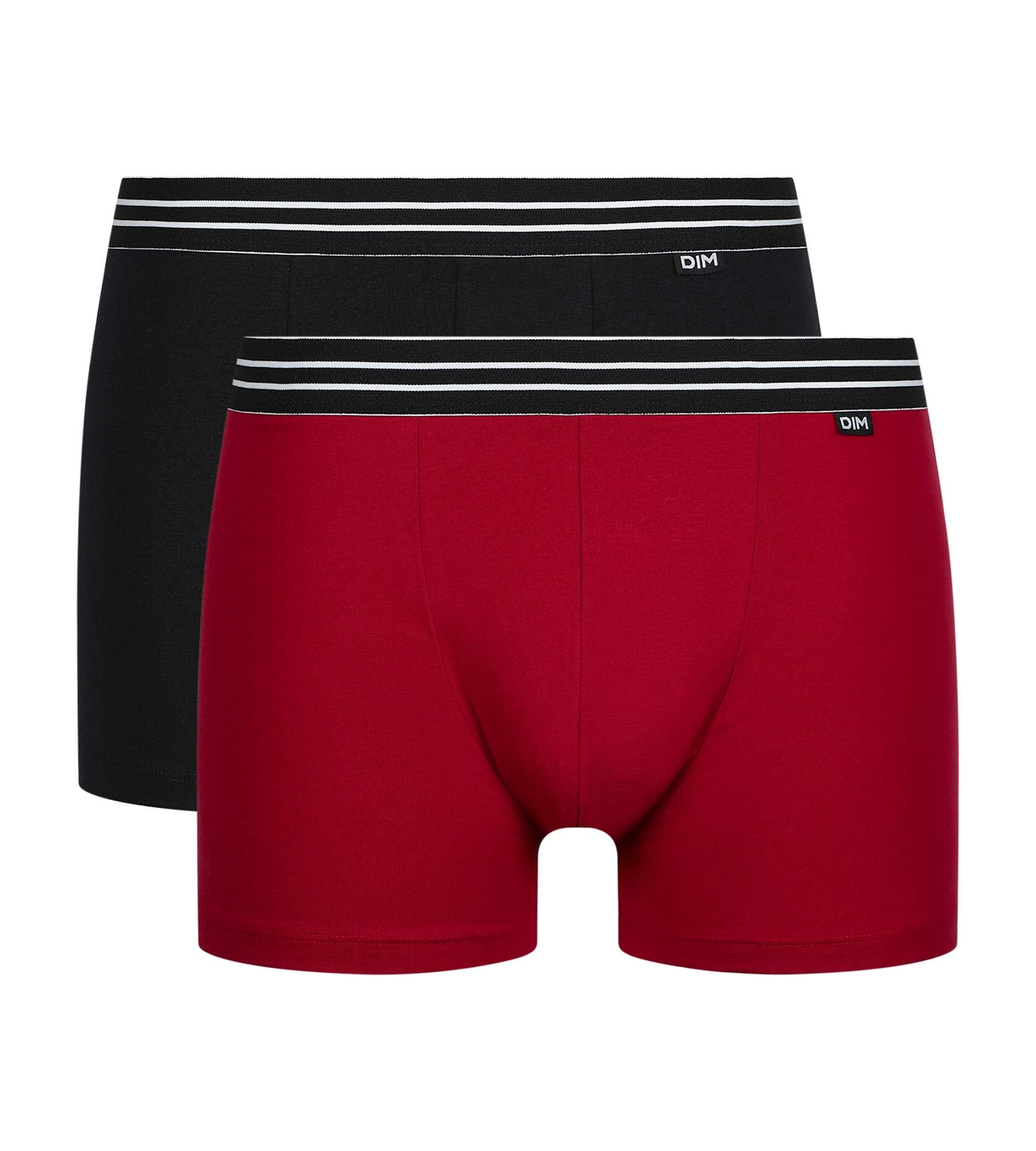 DIM Pack of 2 boxers cotton stretch men's Carmine Red Black EcoDim