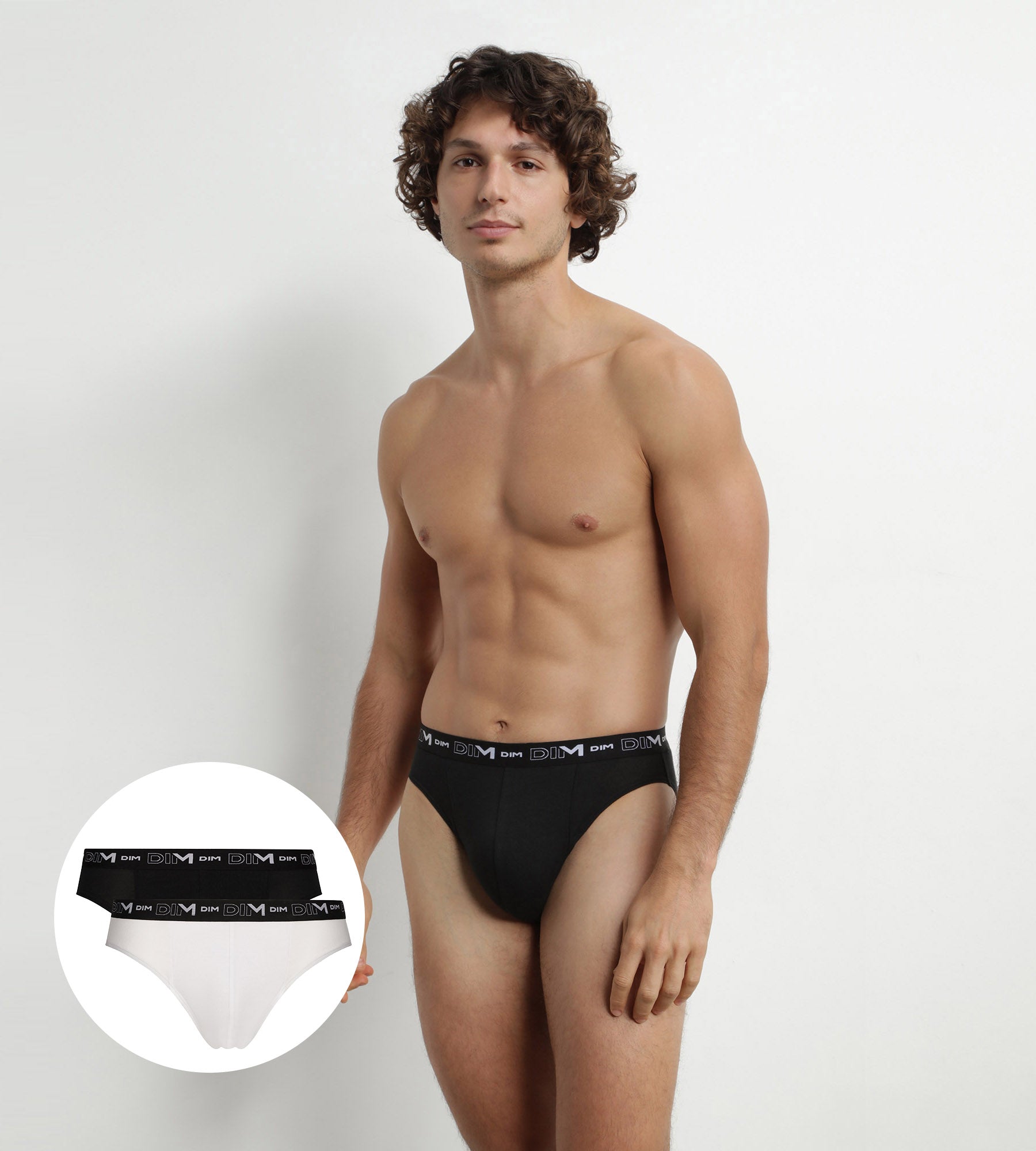 DIM Pack of 2 Men's Briefs Black White Contrast Waistband Dim Cotton Stretch