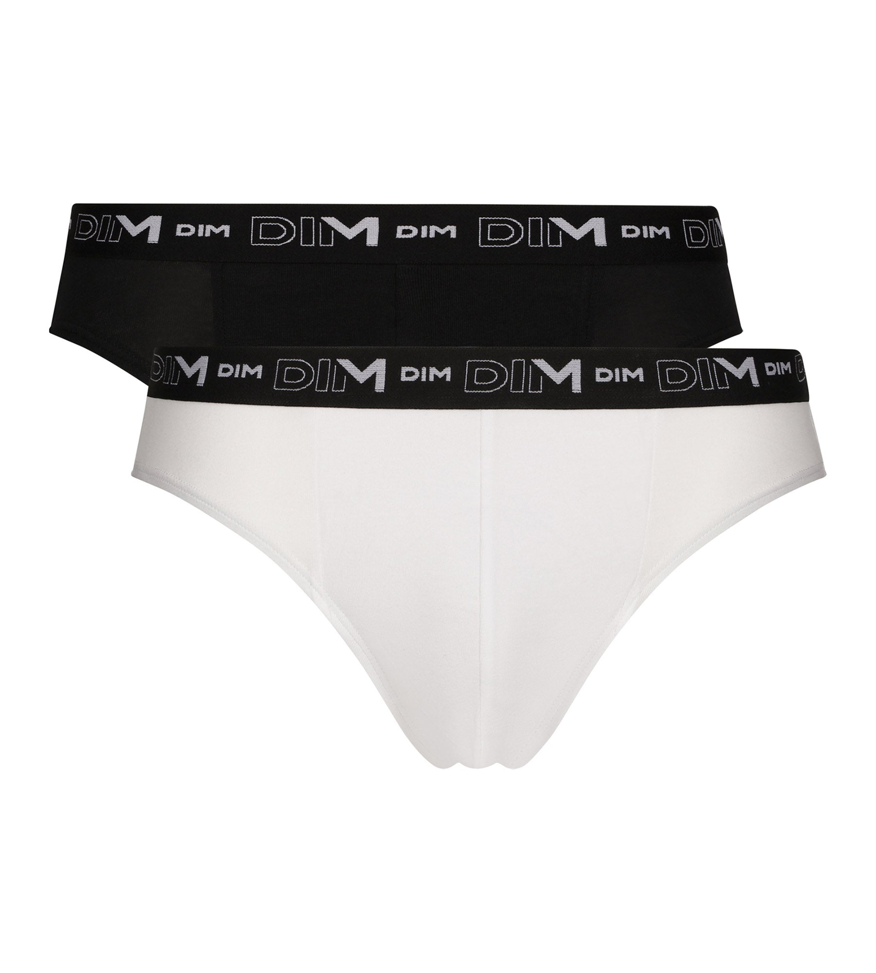 DIM Pack of 2 Men's Briefs Black White Contrast Waistband Dim Cotton Stretch