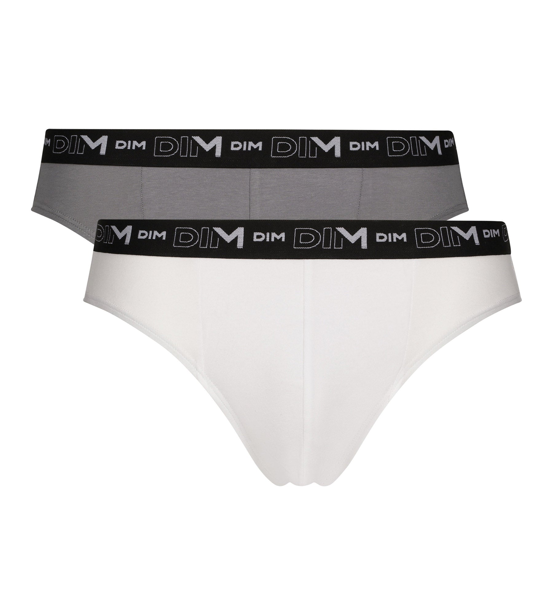 DIM Pack of 2 Men's White Grey Contrast Waistband Dim Cotton Stretch Briefs