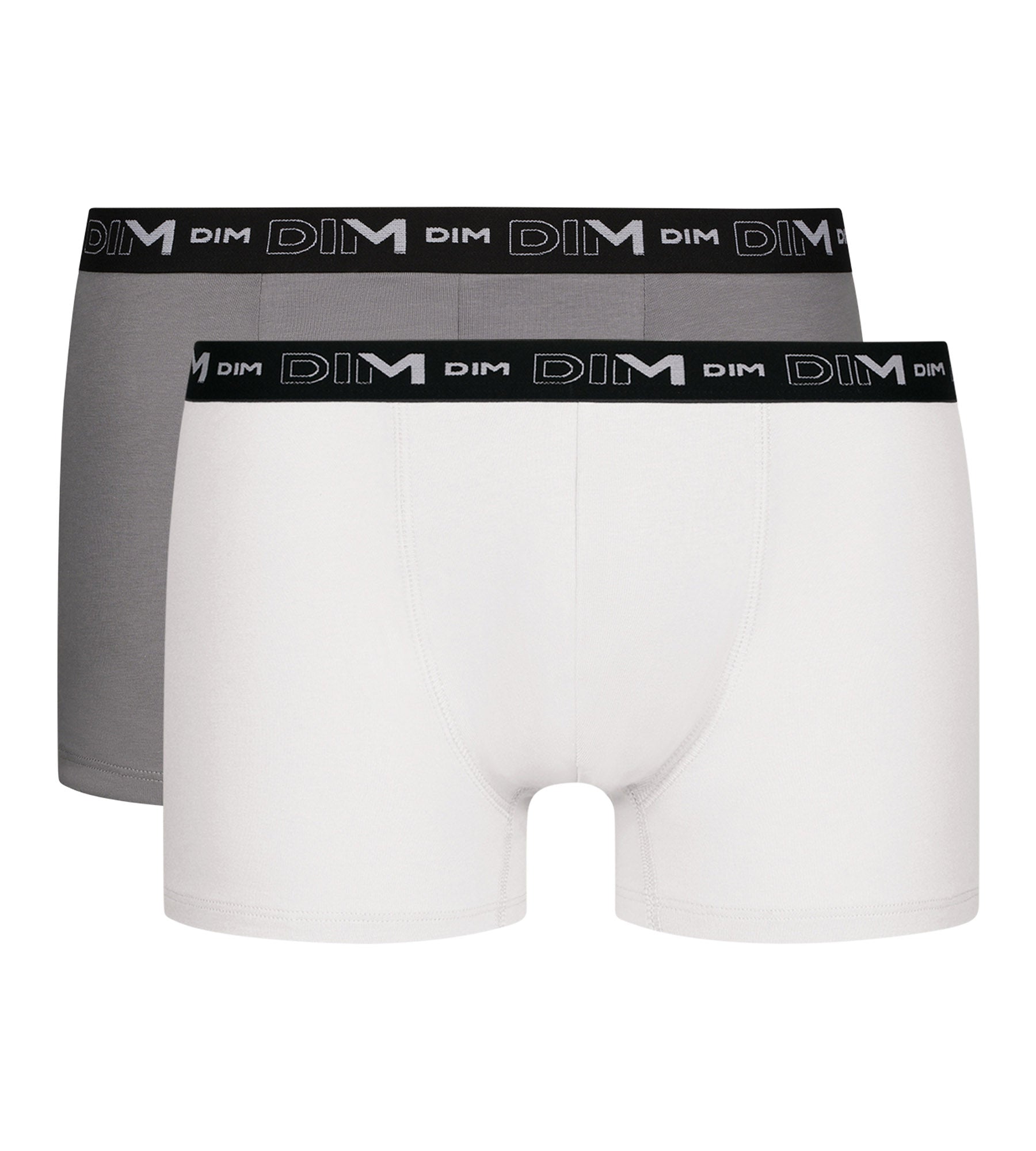 DIM Pack of 2 Men's Boxers White Grey Contrast Waistband Dim Cotton Stretch