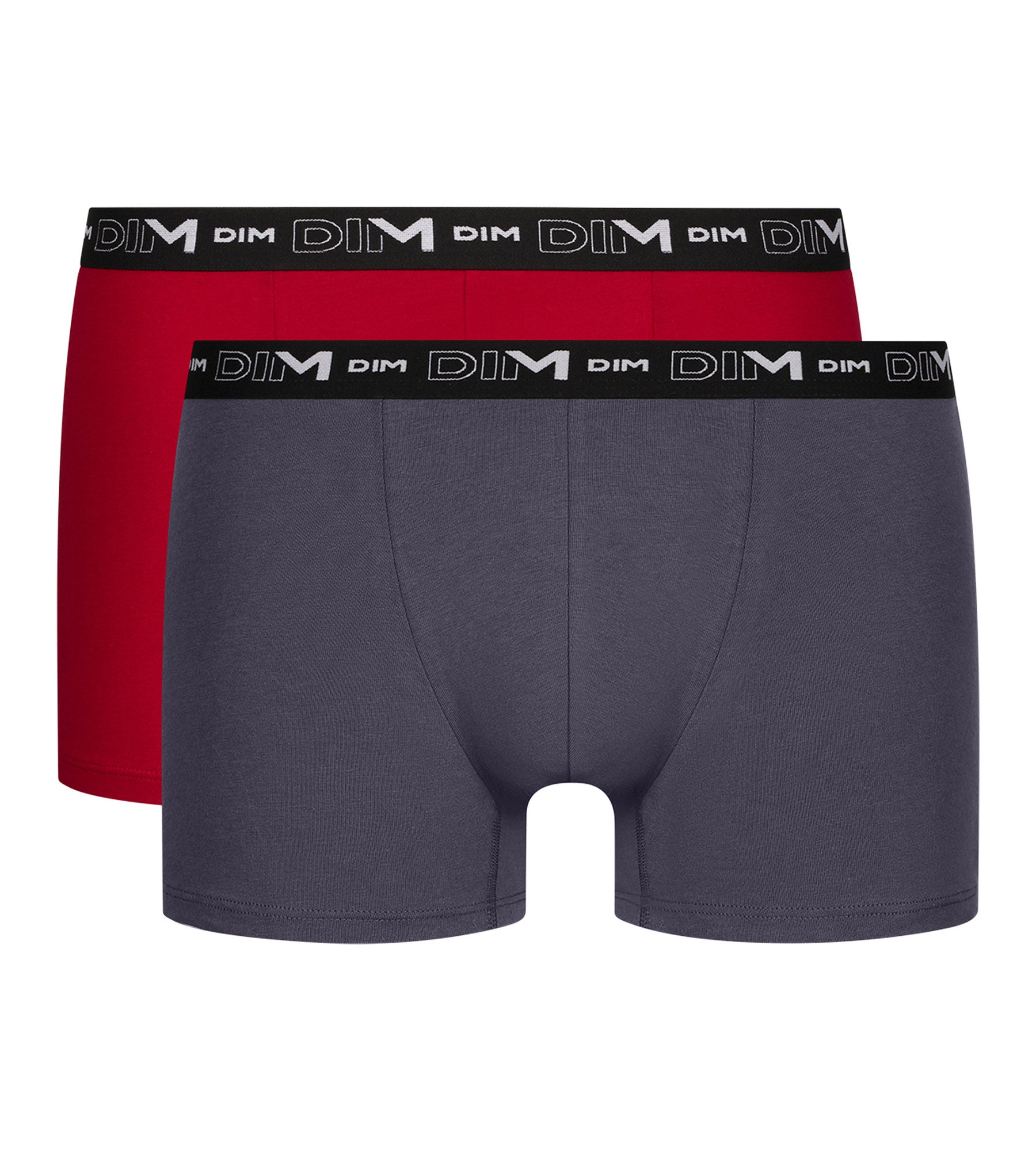 DIM Pack of 2 Men's Grey Red Boxers with Contrast Waistband Dim Cotton Stretch