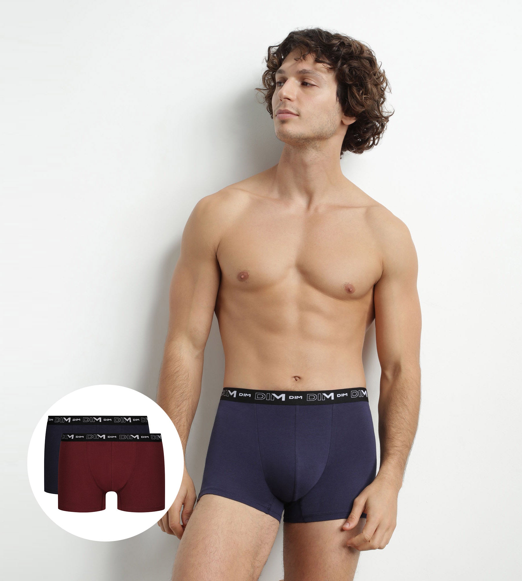 DIM Pack of 2 Men's Boxers Red Blue Contrast Waistband Dim Cotton Stretch