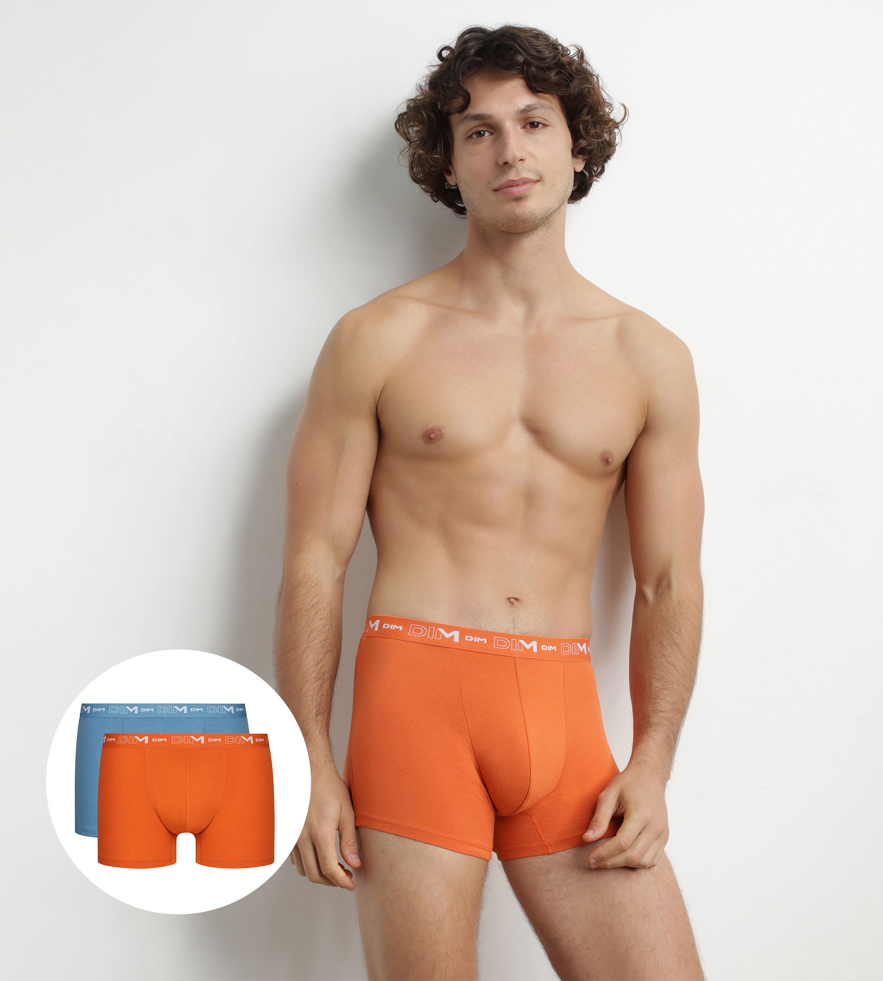 DIM Pack of 2 Blue Orange Men's Graphic Waistband Boxers Dim Cotton Stretch