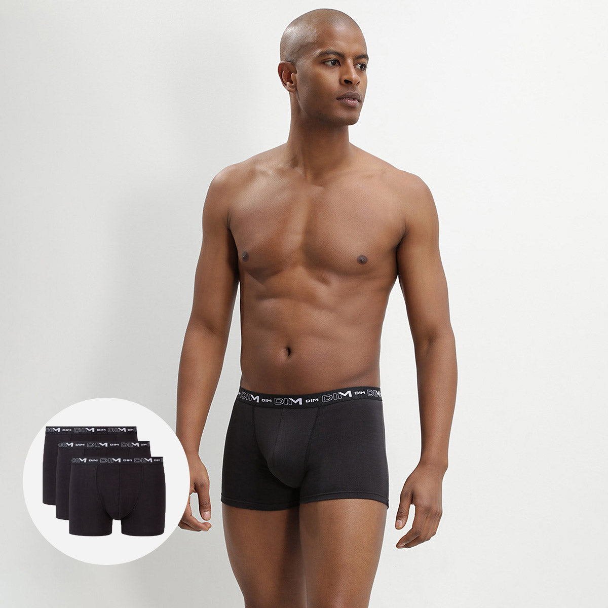 DIM Pack of 3 pairs of black stretch cotton trunks for men