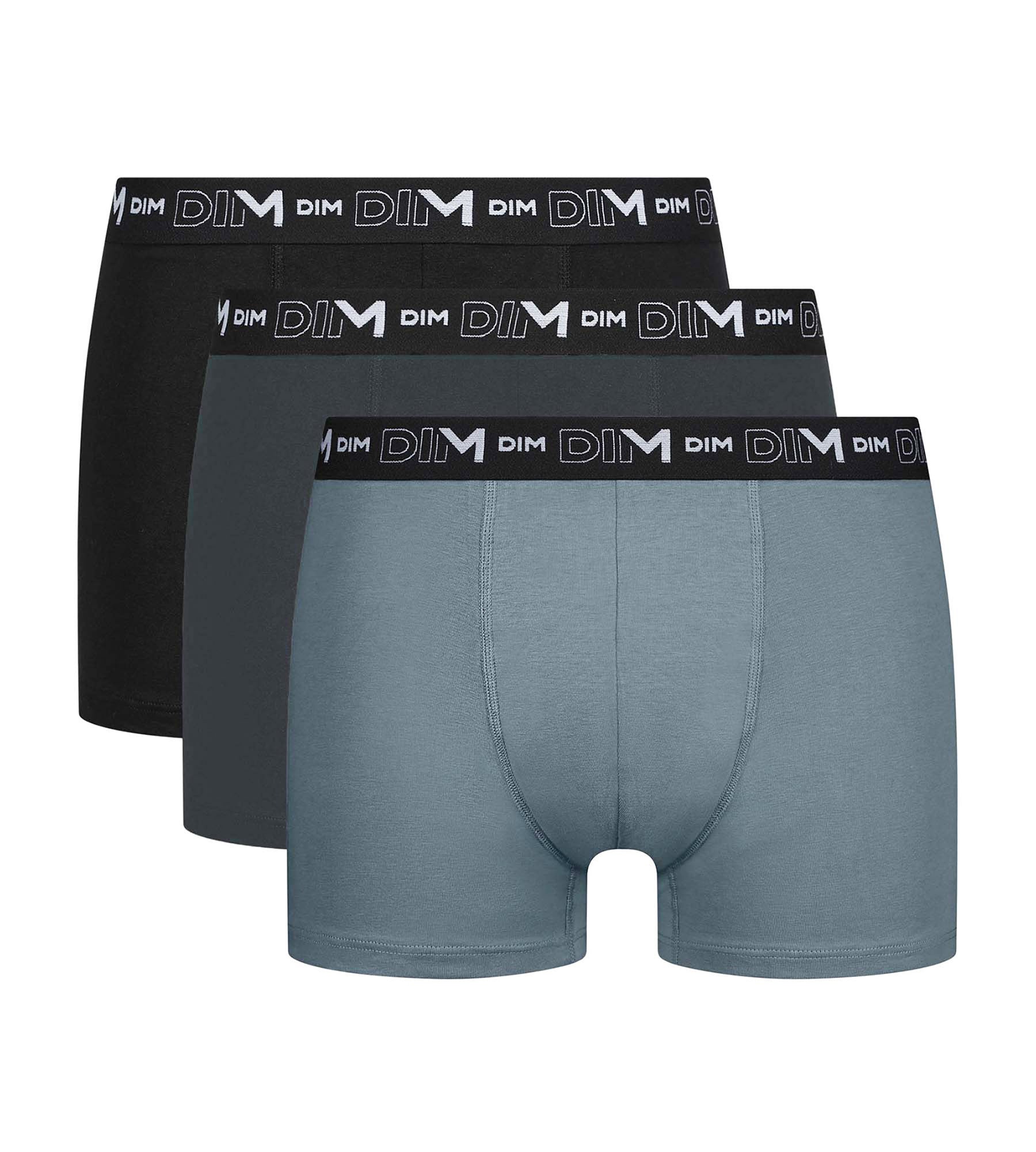 DIM Pack of 3 Men's Boxers Black Grey Contrast Waistband Dim Cotton Stretch