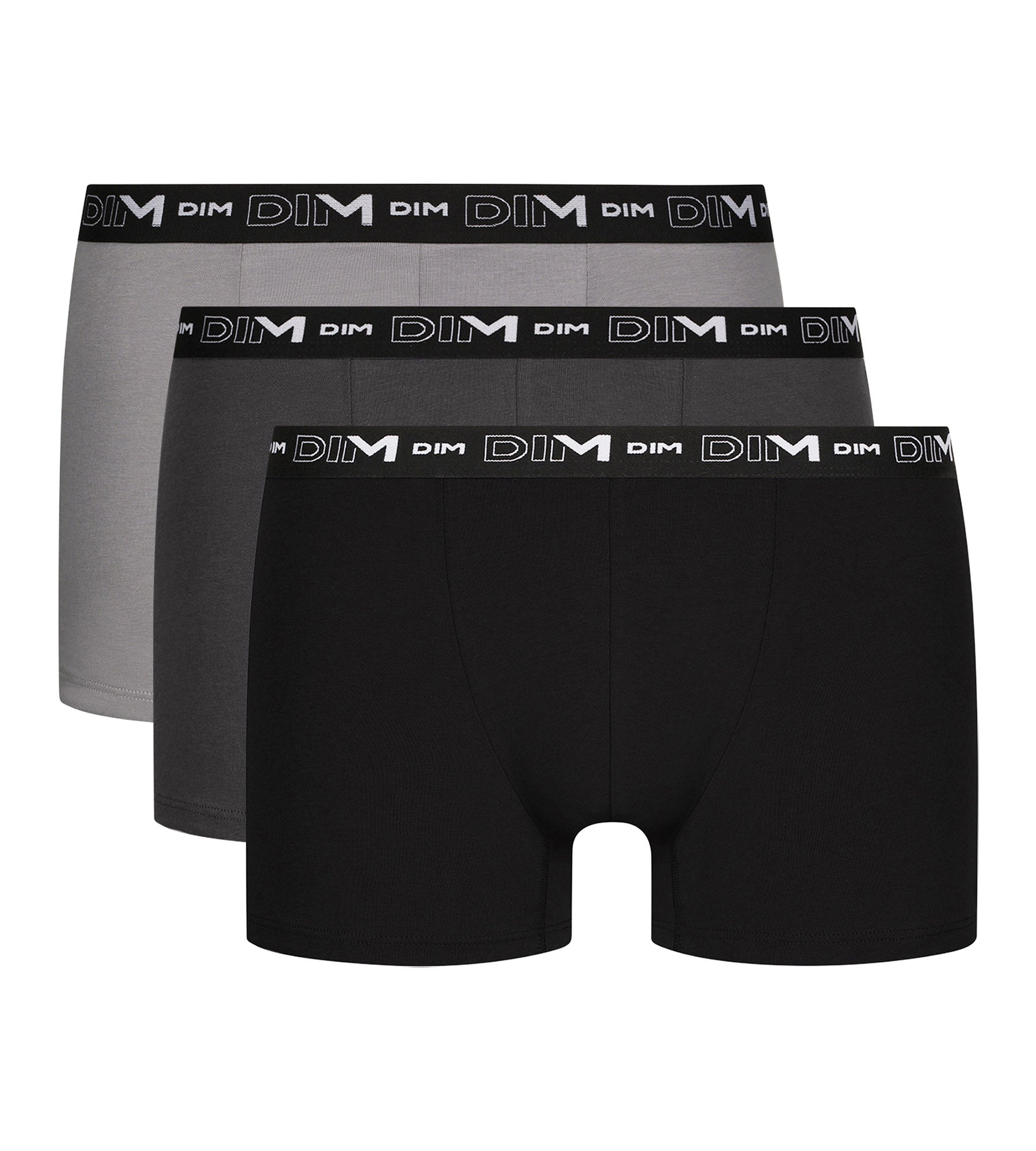 DIM Pack of 3 Men's Black Grey Cotton Stretch Boxers Dim