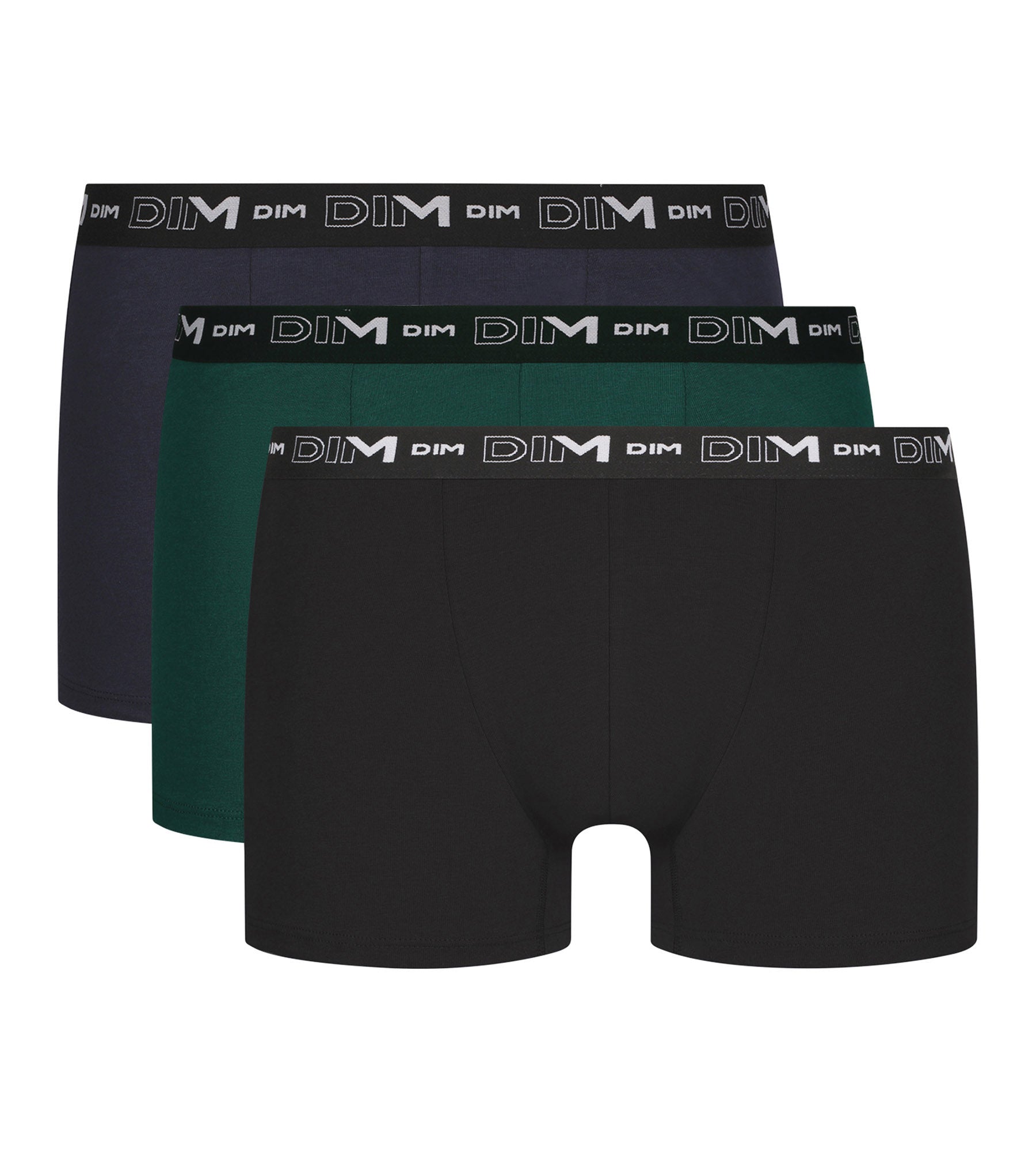 DIM Pack of 3 Men's Cotton Boxers Green Blue Dim Cotton Stretch