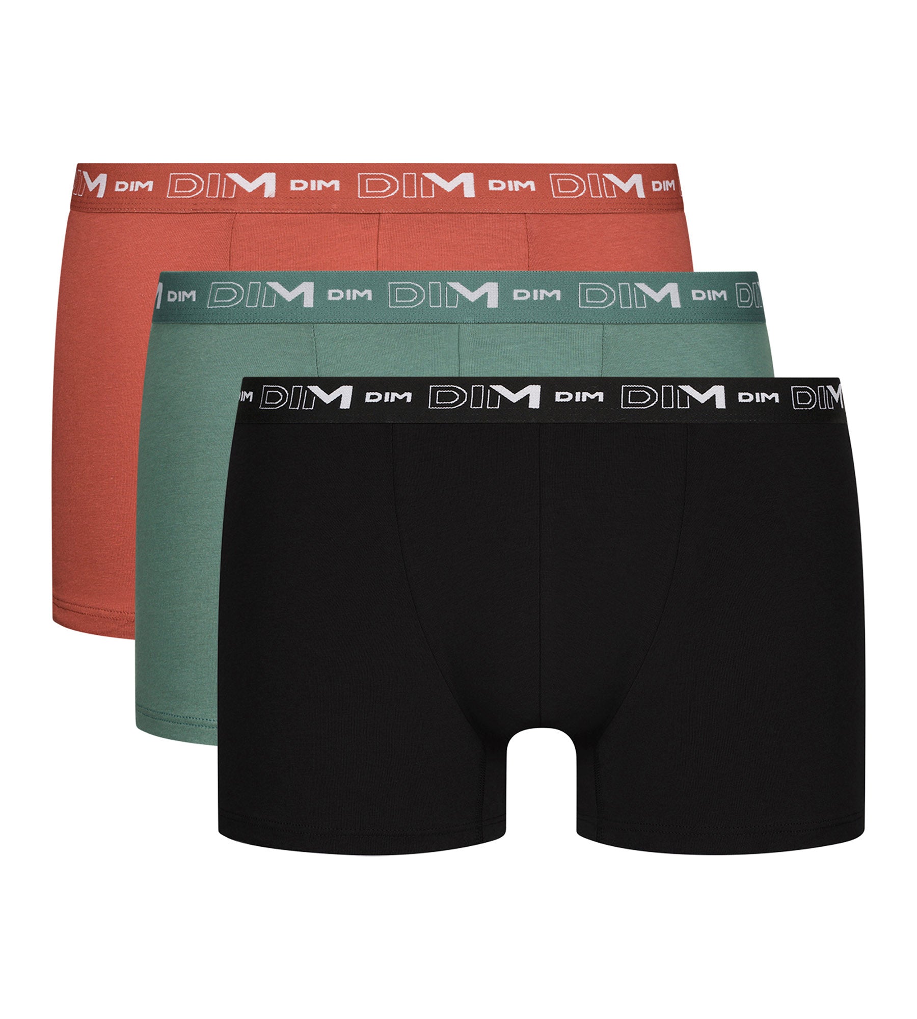 DIM Pack of 3 Men's Cotton Boxer Briefs Black Green Dim Cotton Stretch