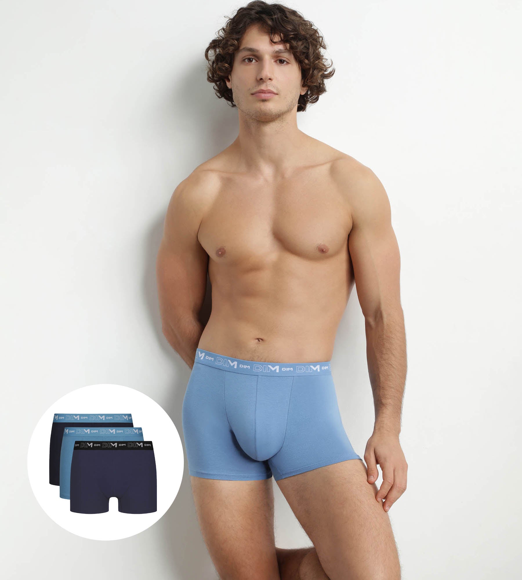 DIM Pack of 3 men's boxer shorts Blue Riviera Denim Black Dim Cotton Stretch