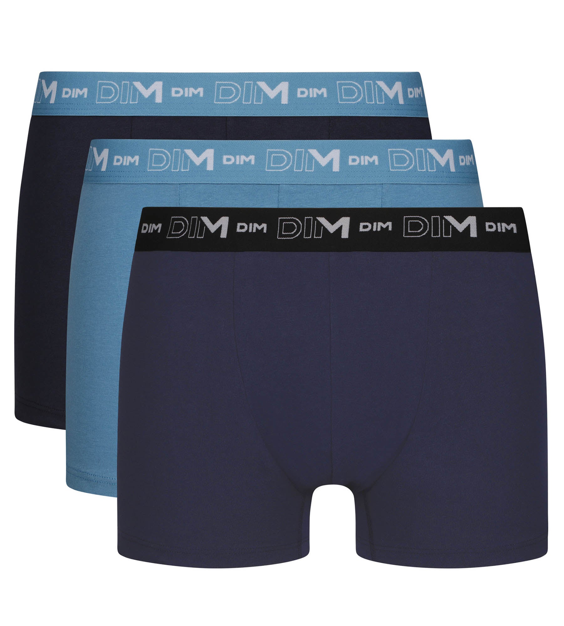 DIM Pack of 3 men's boxer shorts Blue Riviera Denim Black Dim Cotton Stretch