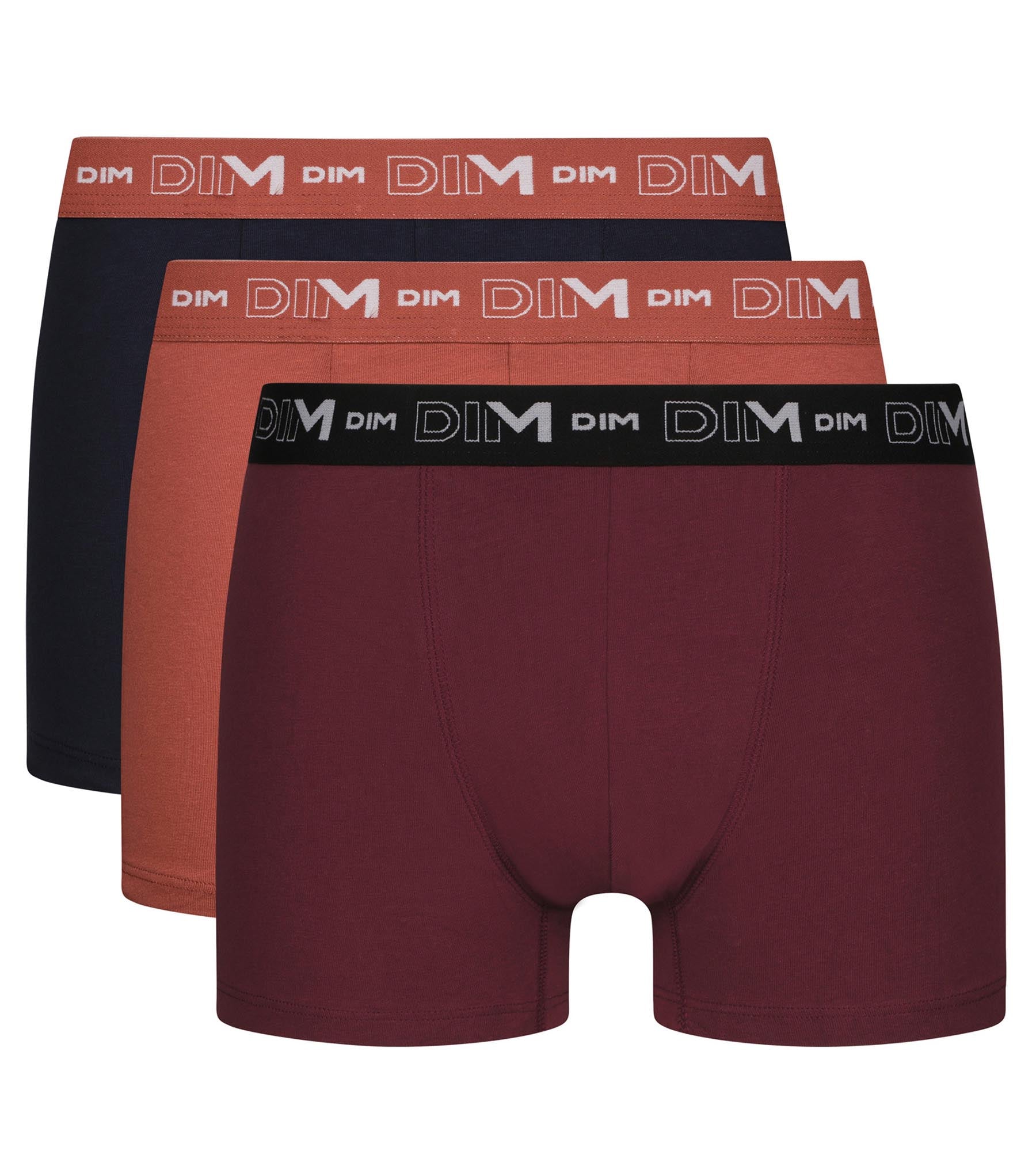 DIM Pack of 3 Men's Boxers Black Brown Terracotta Chiné Dim Cotton Stretch