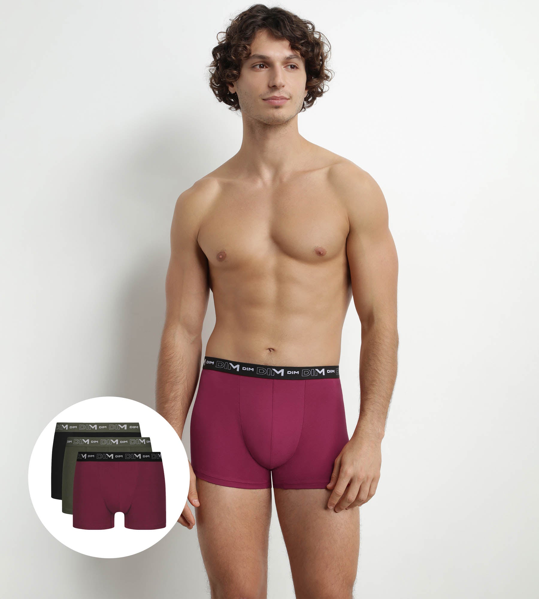 DIM Pack of 3 Men's Black Khaki Red Dim Cotton Stretch Boxers