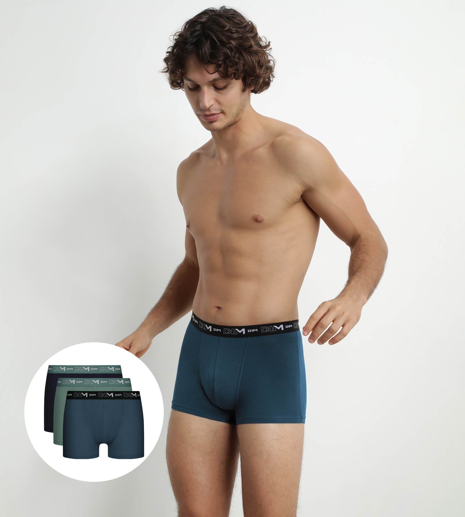 DIM Pack of 3 Men's Boxers Black Green Blue Dim Cotton Stretch
