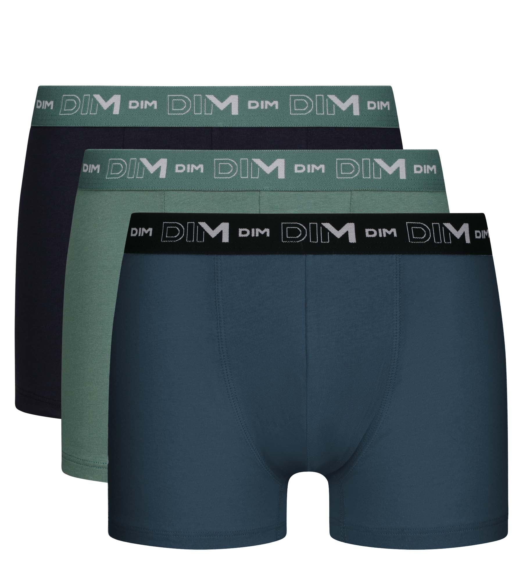 DIM Pack of 3 Men's Boxers Black Green Blue Dim Cotton Stretch
