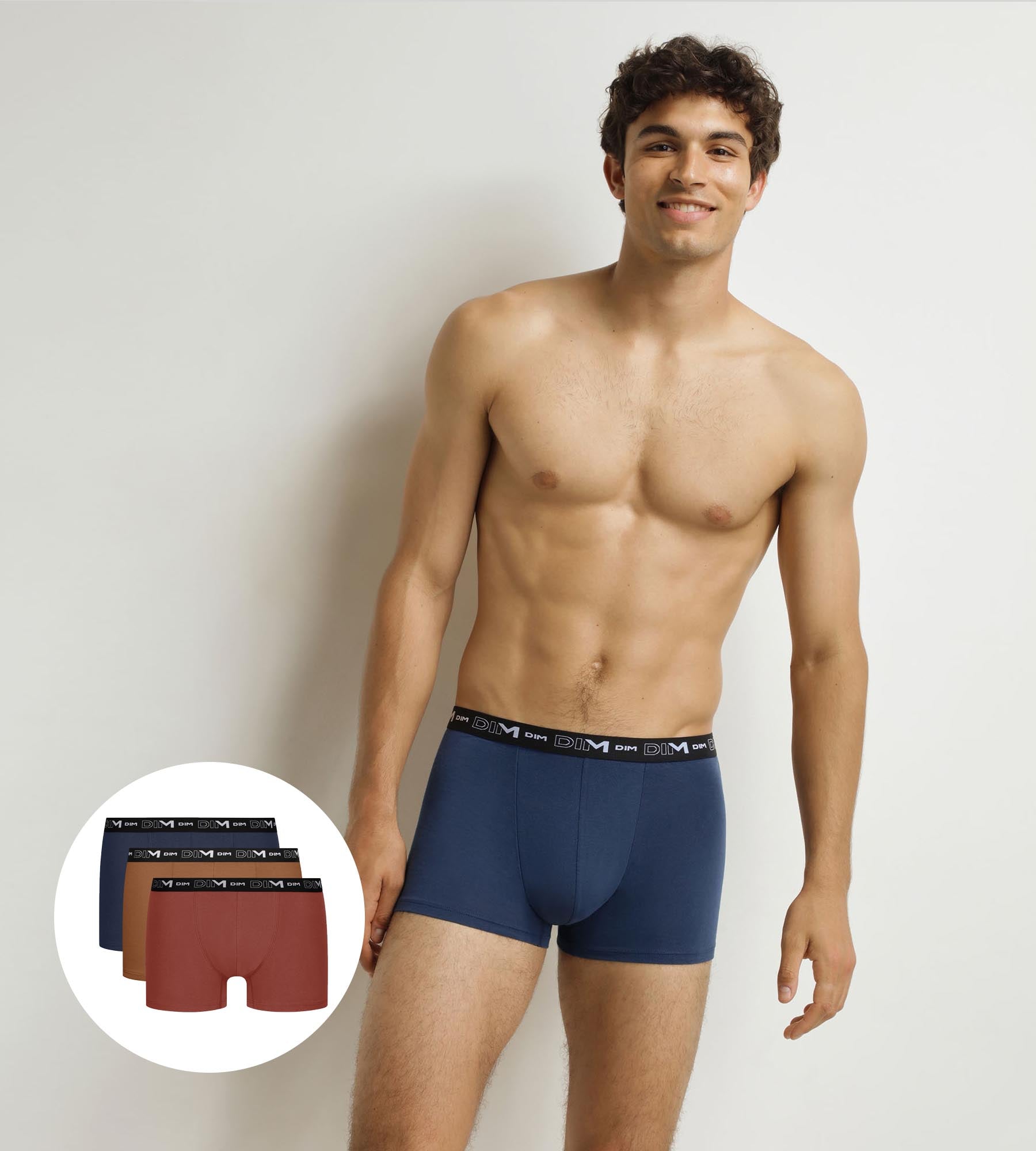 DIM Pack of 3 Coral Ochre Nocturne Cotton Stretch Boxer Briefs for Men