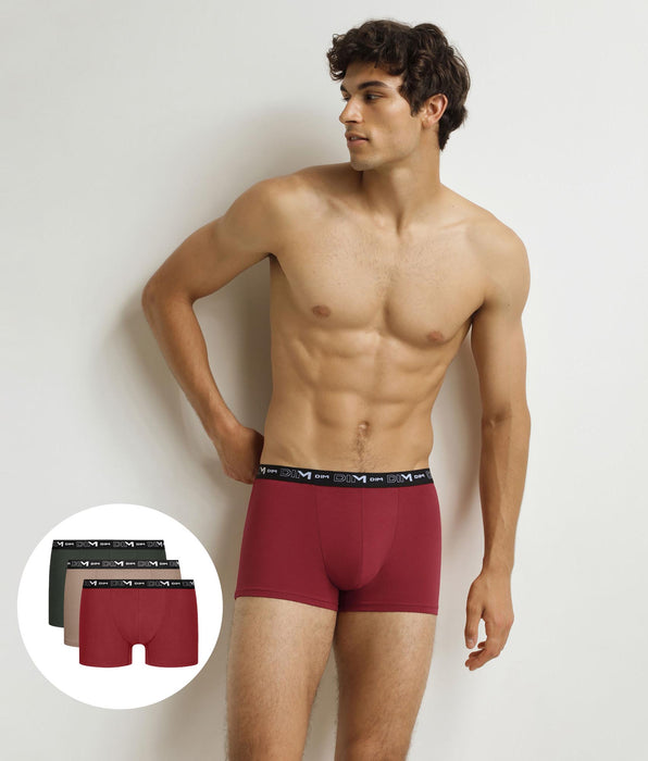 DIM Pack of 3 men's boxer shorts Green Beige Red Cotton Stretch