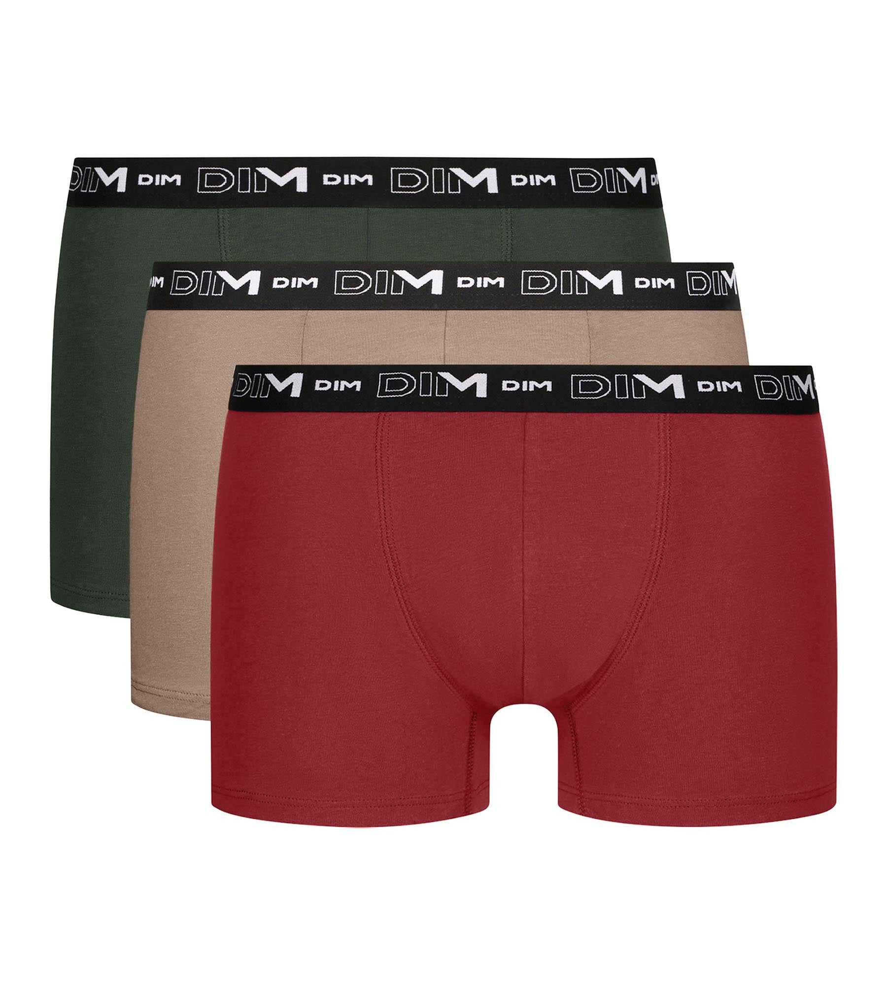 DIM Pack of 3 men's boxer shorts Green Beige Red Cotton Stretch